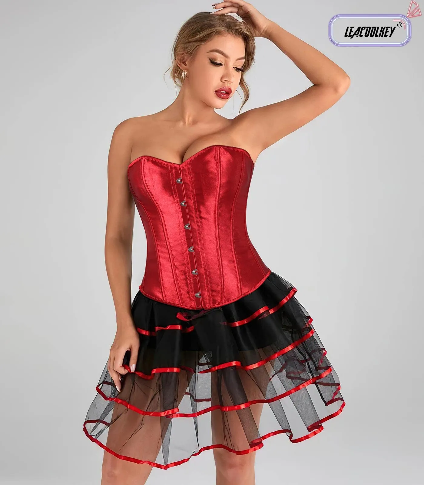 LEACOOLKEY Corsetto Gotico Push-up Bodyshaper per Donna, Rosso, S - immagine 7