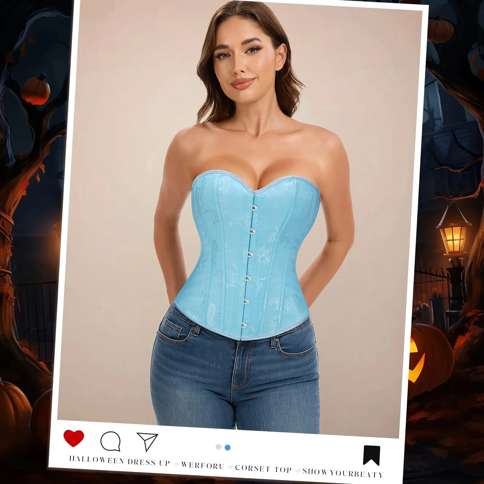 LEACOOLKEY Corsetto Gotico Push-Up Bodyshaper, Blu, XL - immagine 2