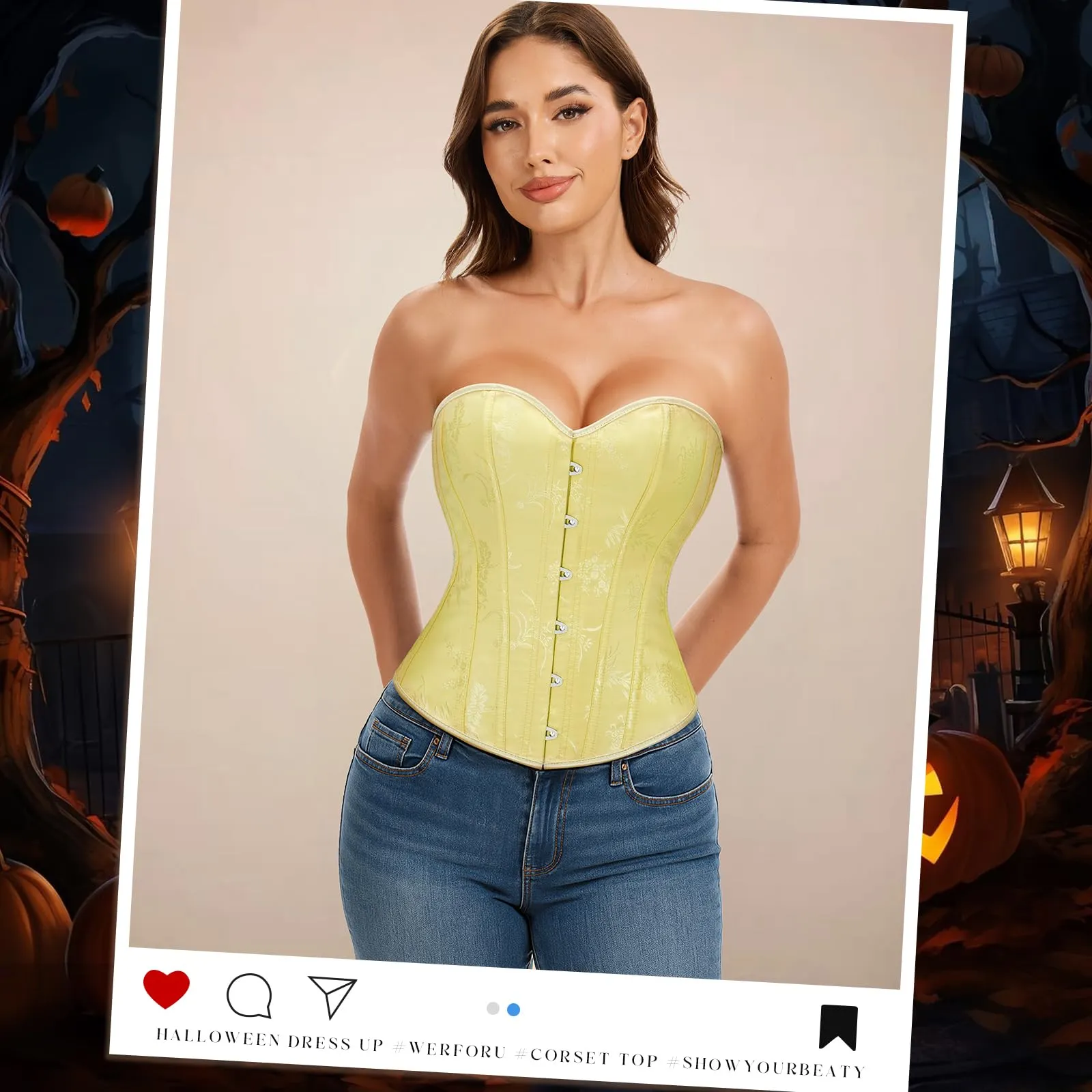 LEACOOLKEY Corsetto Gotico da Donna, Giallo, M - immagine 2