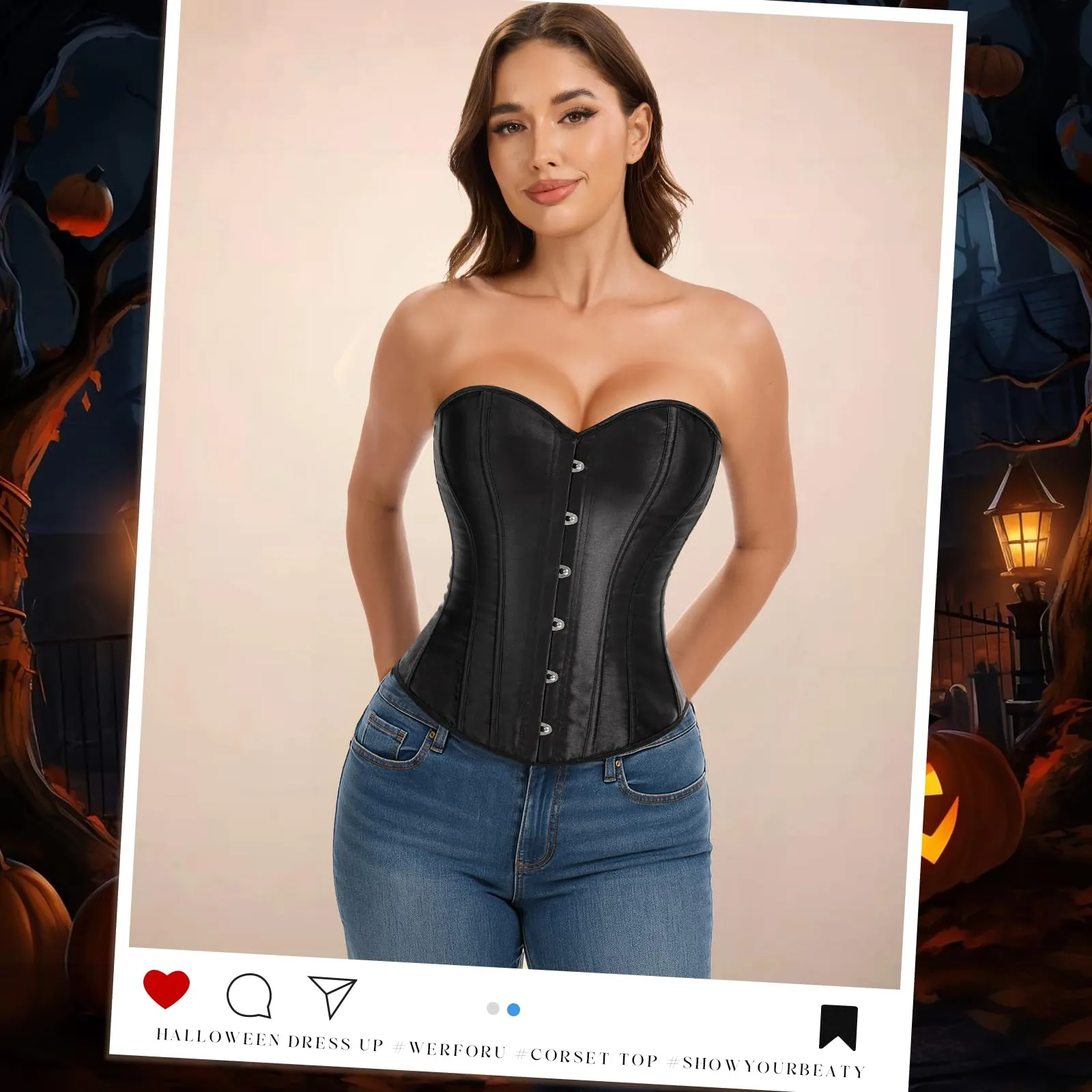 LEACOOLKEY Corsetto da Donna Stile Gotico, Nero, M - immagine 2