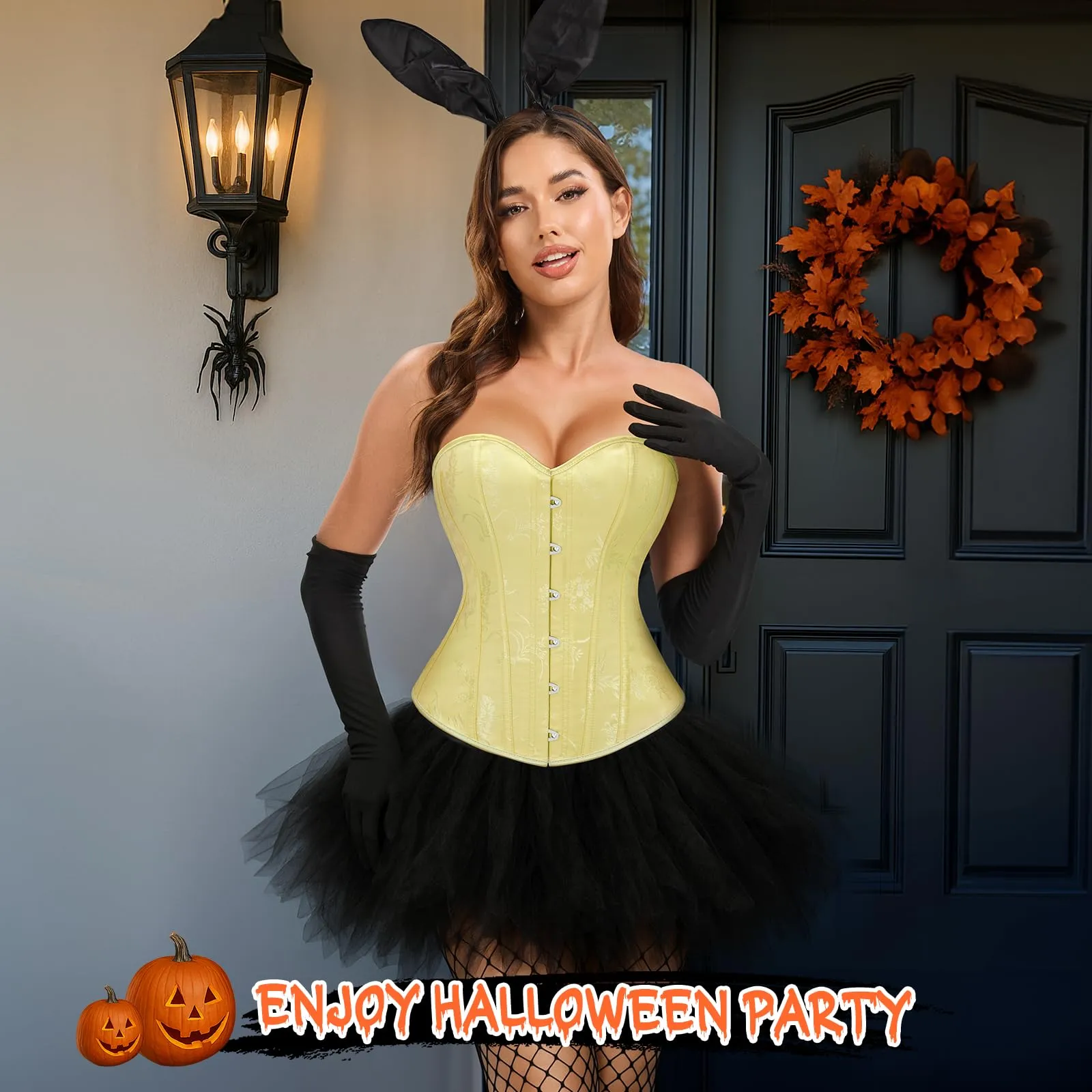 LEACOOLKEY Corsetto Gotico Push-Up Body Shaper, Giallo, XL - immagine 4