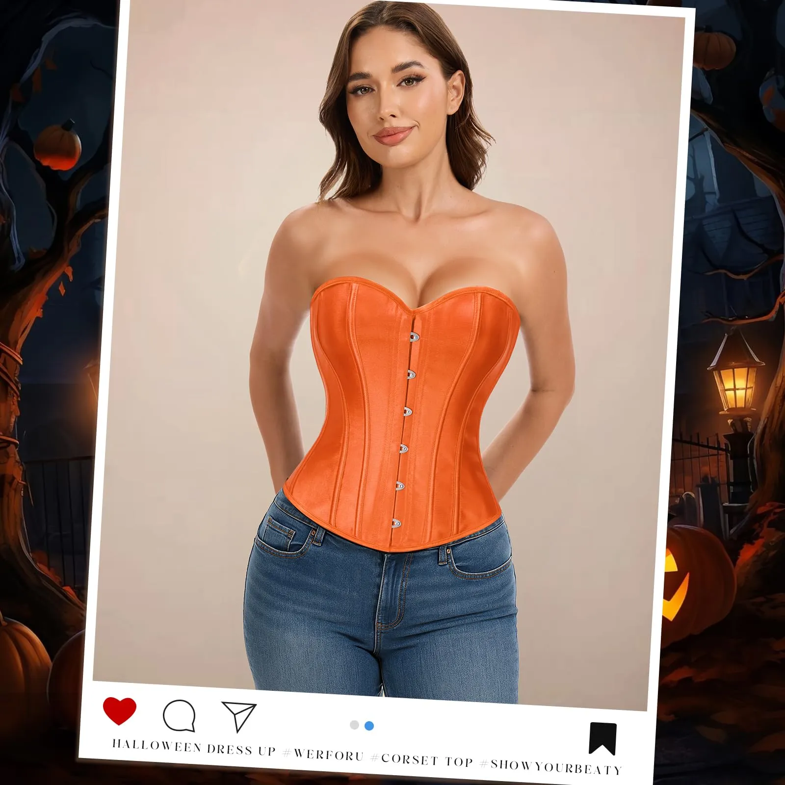LEACOOLKEY Corsetto Gotico da Donna, Arancione, Taglia M - immagine 2