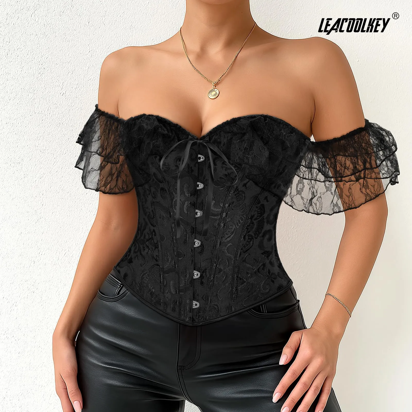 LEACOOLKEY Corsetto Gotico Push-up Bodyshaper per Donna, M - immagine 3
