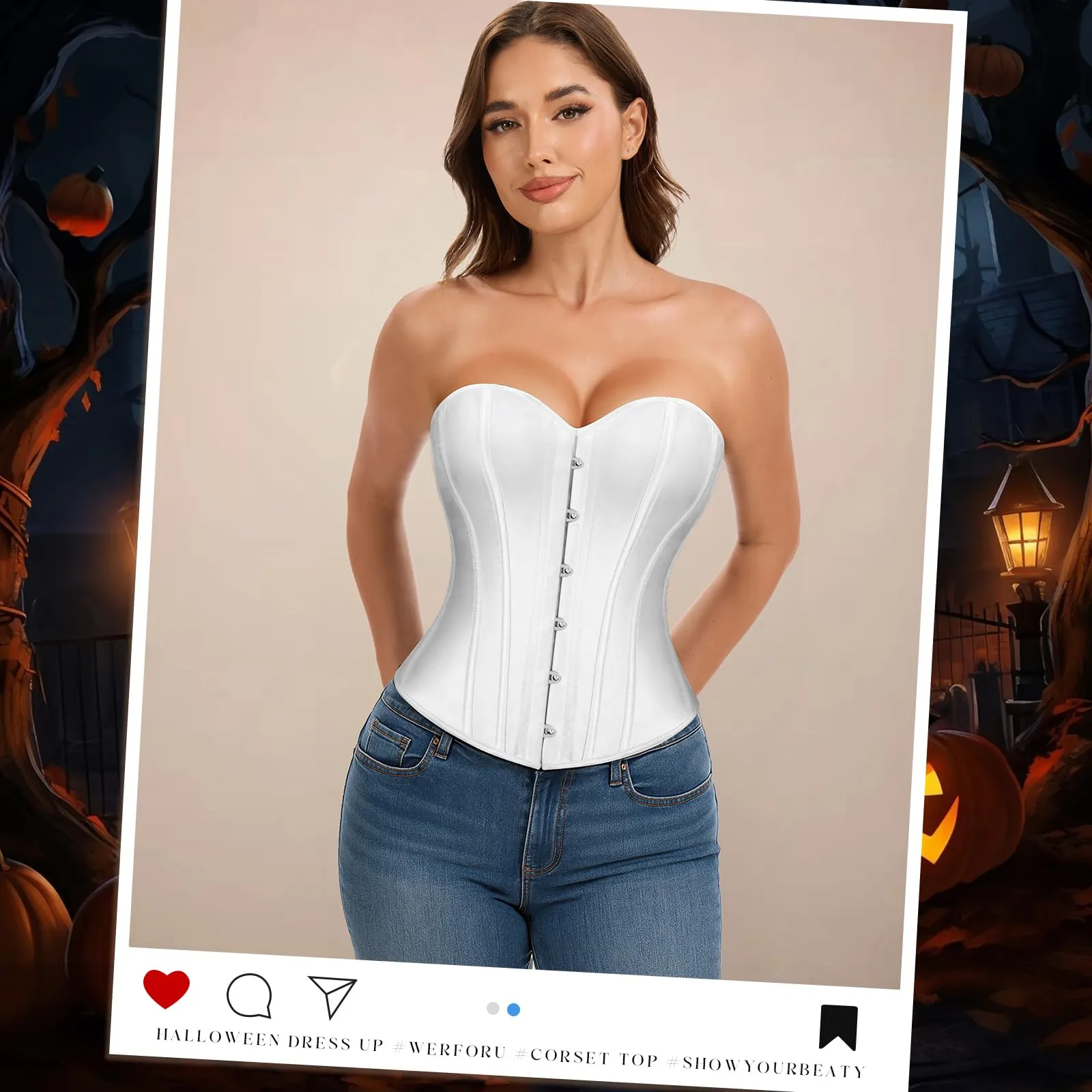 LEACOOLKEY Corsetto Gotico da Donna con Bustino, Bianco, S - immagine 2
