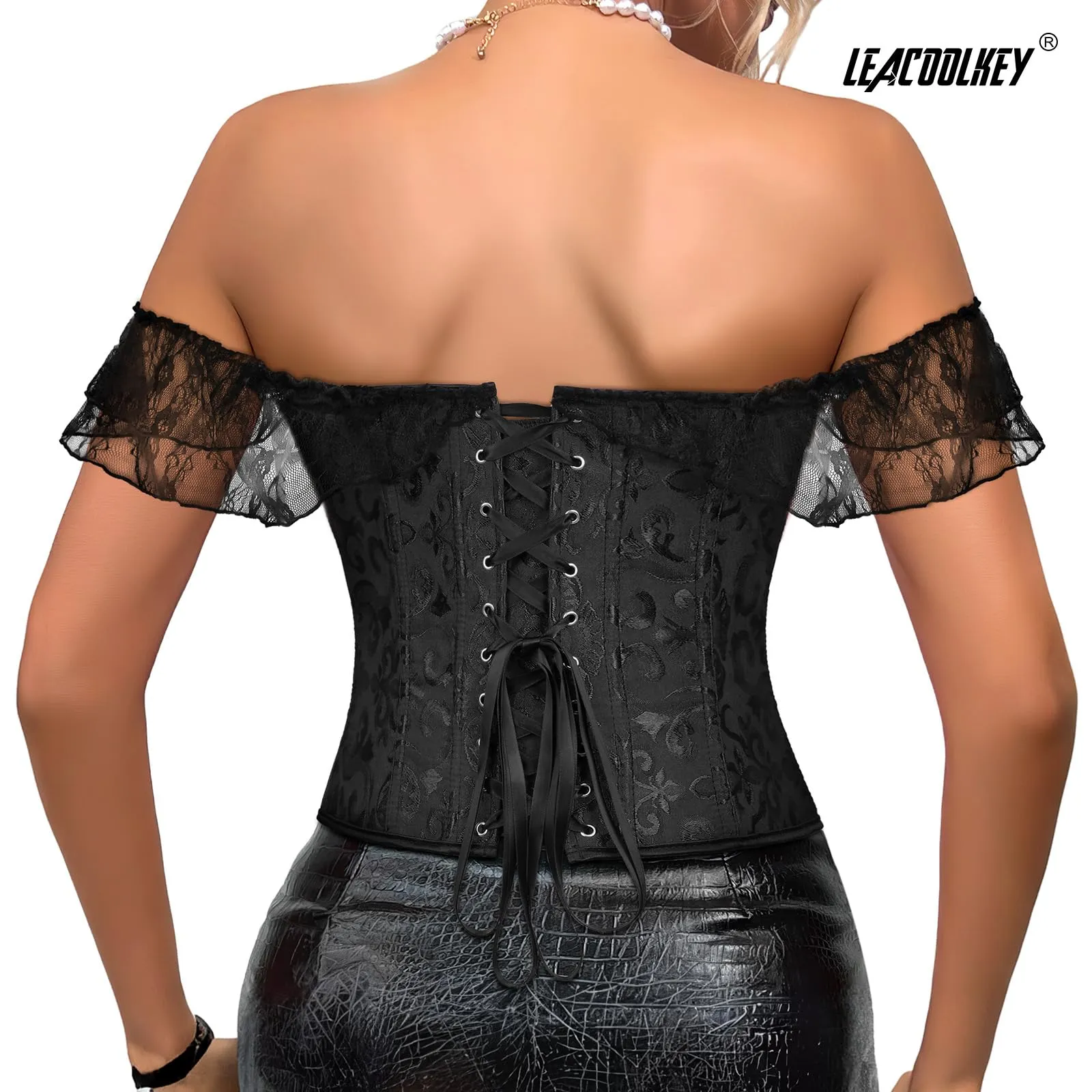 LEACOOLKEY Corsetto Gotico Push-up Bodyshaper per Donna, Taglia L, Nero - immagine 6