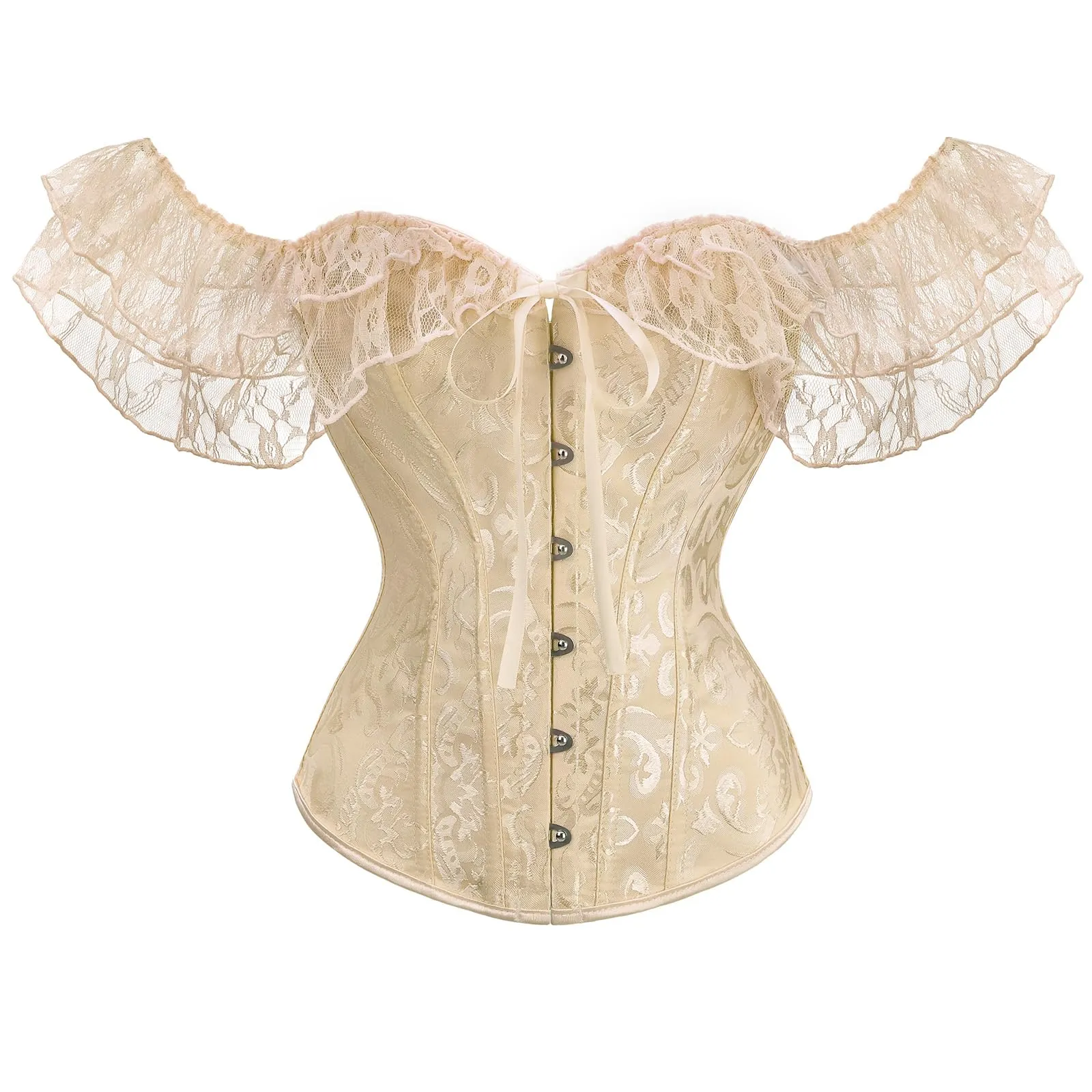 LEACOOLKEY Corsetto Gotico Push-up Bodyshaper per Donna, XL, Pizzo Beige - immagine 1