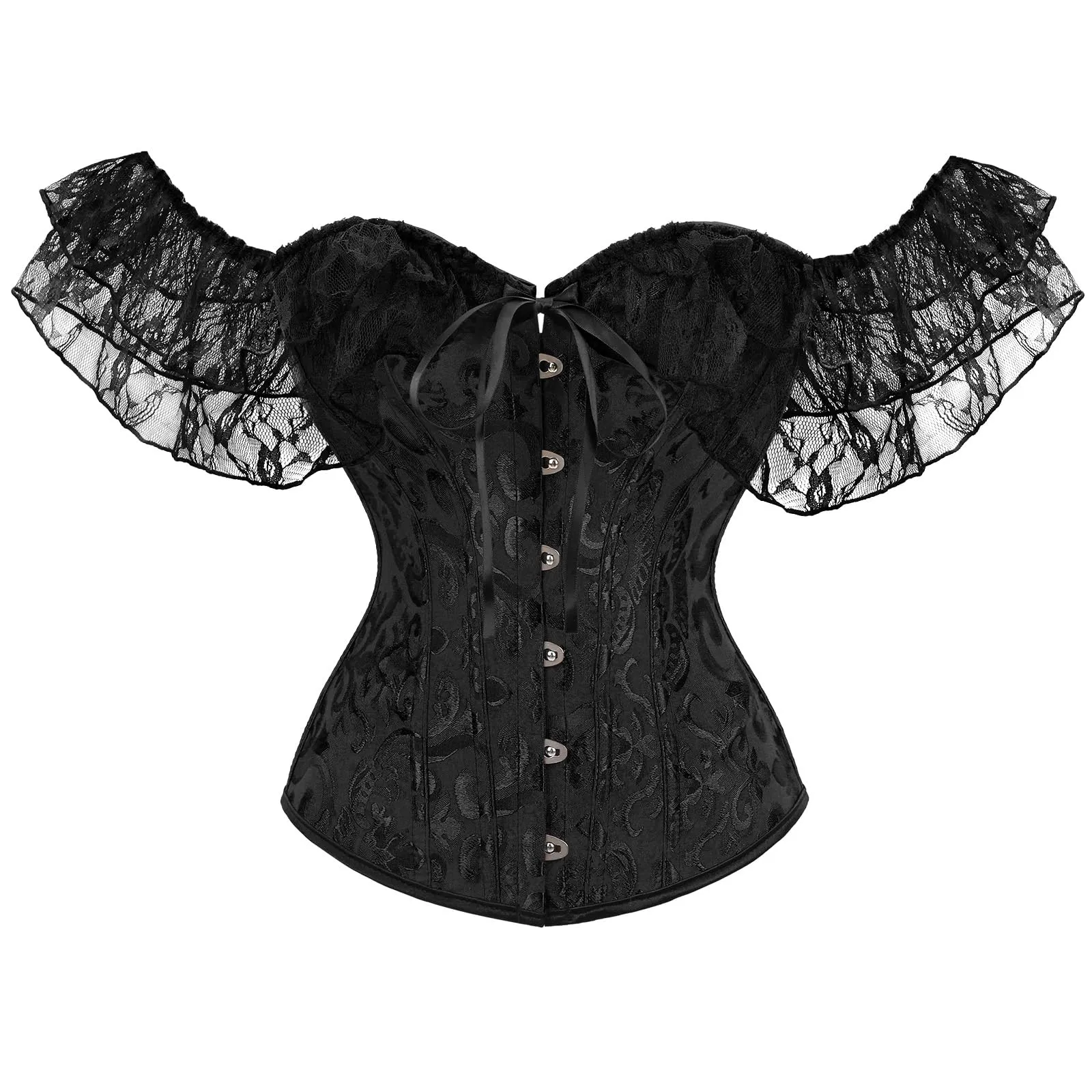 LEACOOLKEY Corsetto Gotico Push-up Bodyshaper per Donna, Taglia XXL, Pizzo Nero - immagine 1