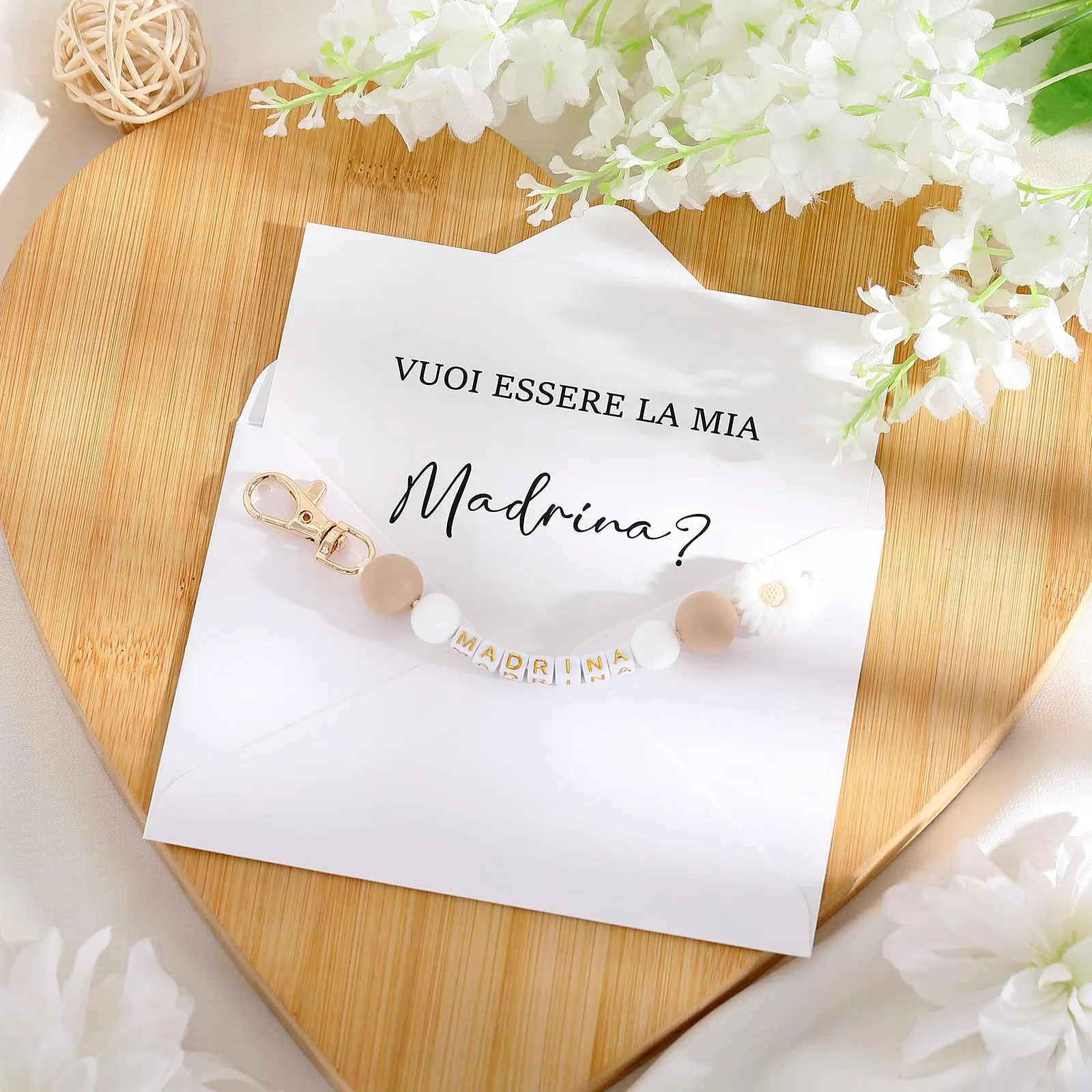 Hestya Set Proposta Madrina con Portachiavi, Scheda di Annuncio, Busta e Sacchetto Regalo - immagine 3