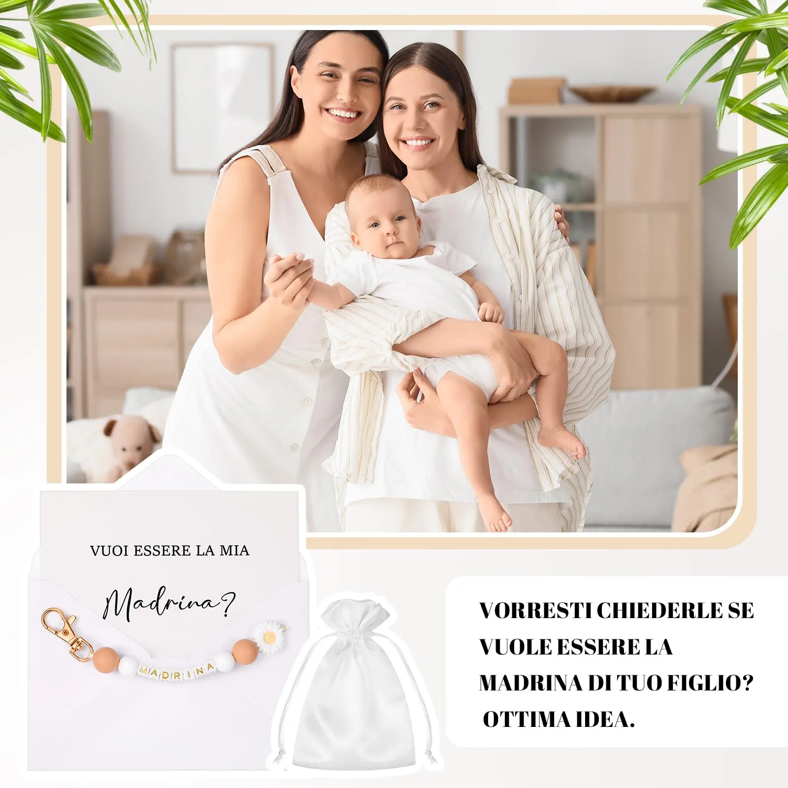 Hestya Set Proposta Madrina con Portachiavi, Scheda di Annuncio, Busta e Sacchetto Regalo - immagine 5