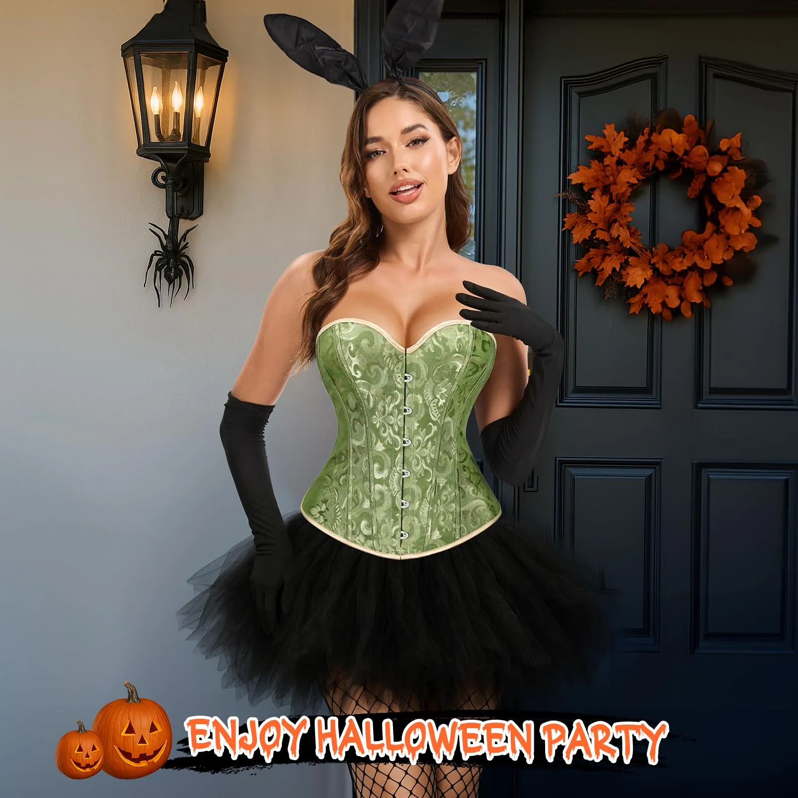 LEACOOLKEY Corsetto Gotico Push-up Bodyshaper Verde, L - immagine 3