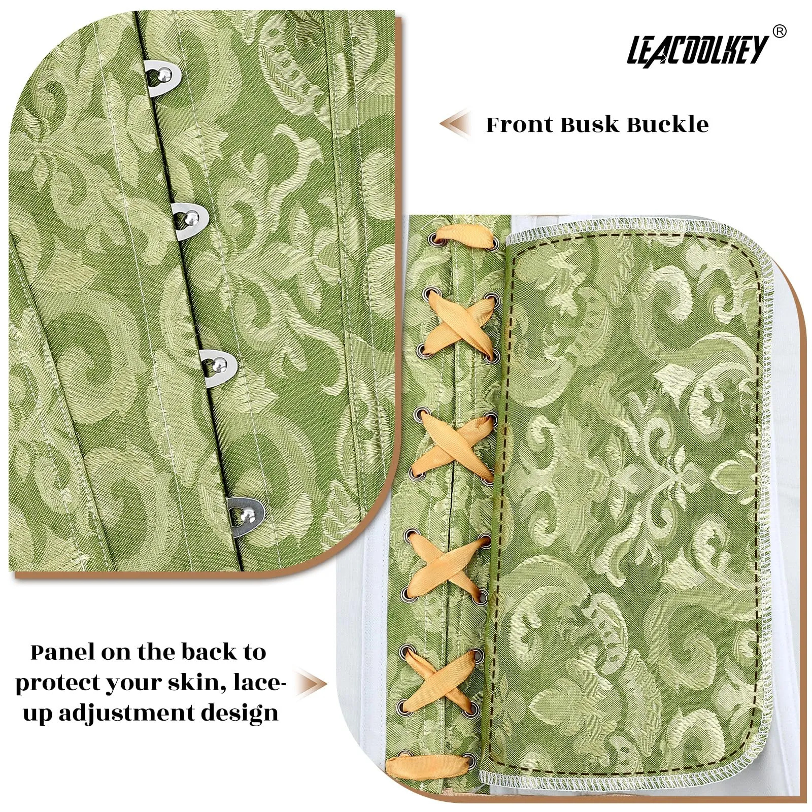 LEACOOLKEY Corsetto Gotico Push-up Bodyshaper Verde, L - immagine 5