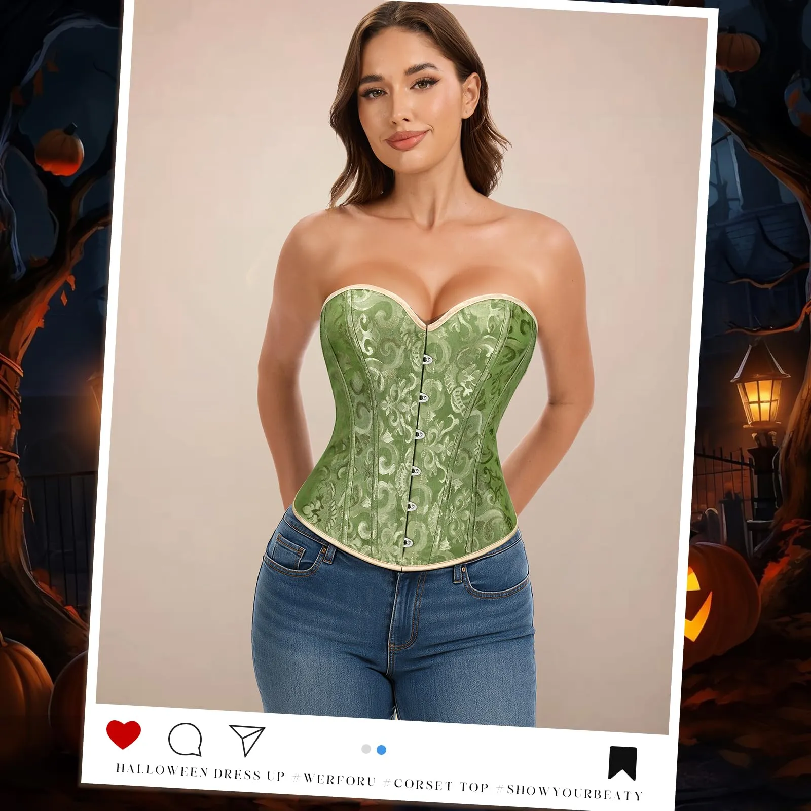 LEACOOLKEY Corsetto Gotico con Bustino a Vita Cincher, Verde, S - immagine 2