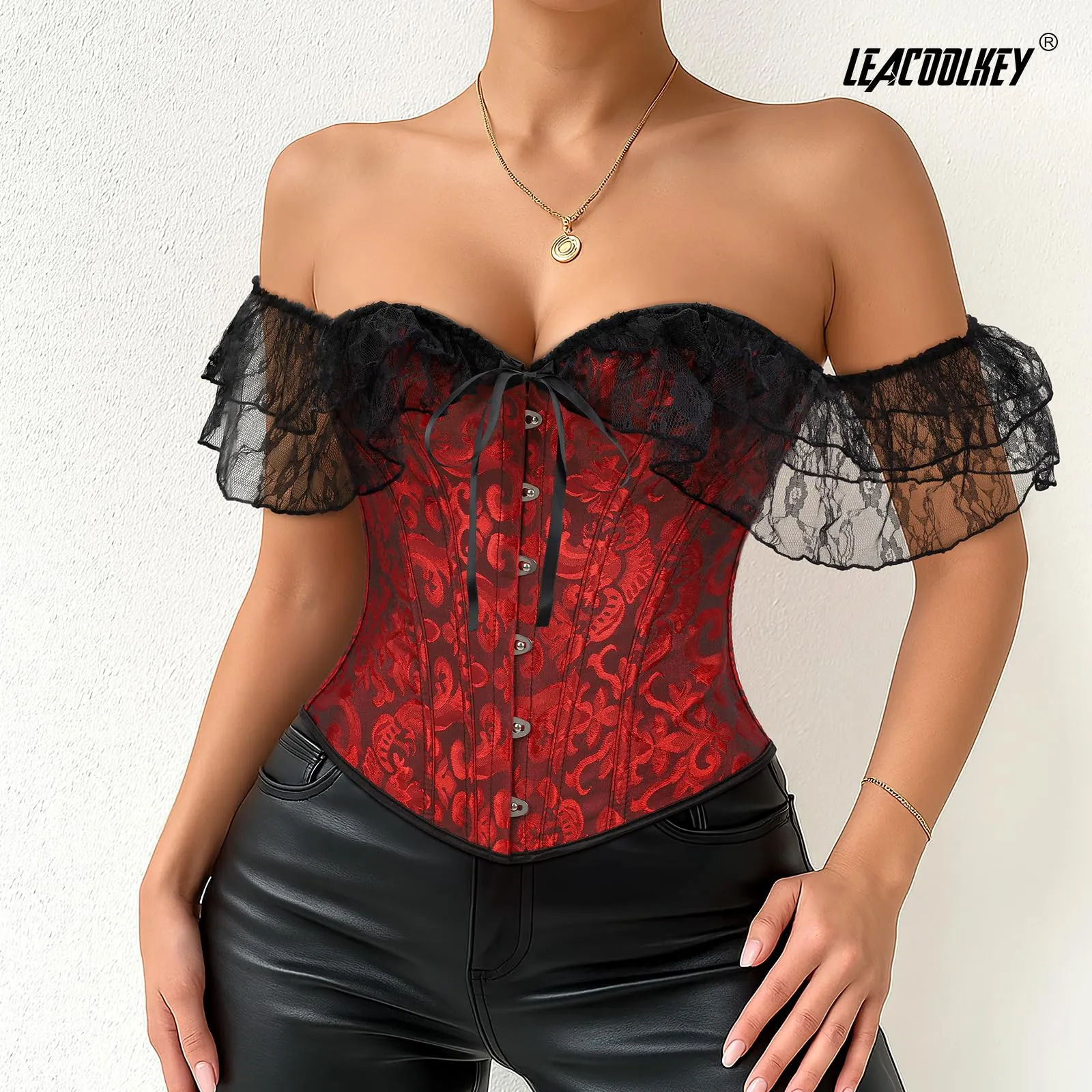 LEACOOLKEY Corsetto Gotico Push-up Bodyshaper per Donna, XL - immagine 3