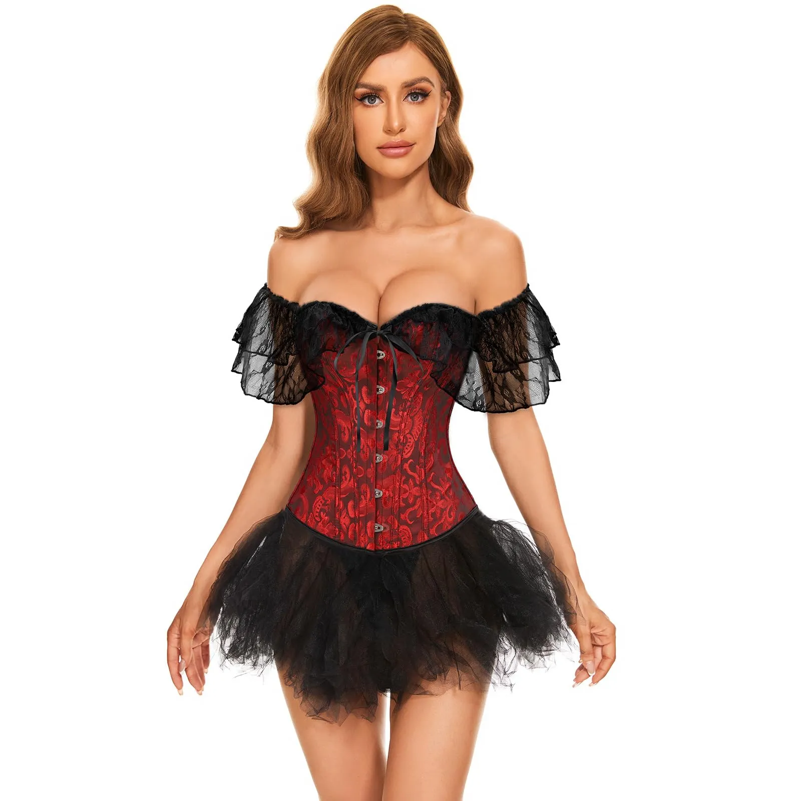 LEACOOLKEY Corsetto Gotico Push-Up Bodyshaper per Donna, XXL - immagine 5
