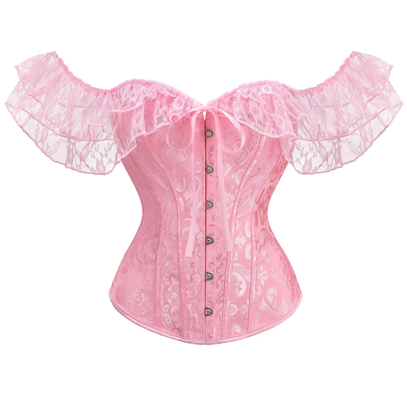 LEACOOLKEY Corsetto Gotico Push-Up Bodyshaper per Donna, Rosa, XS - immagine 1