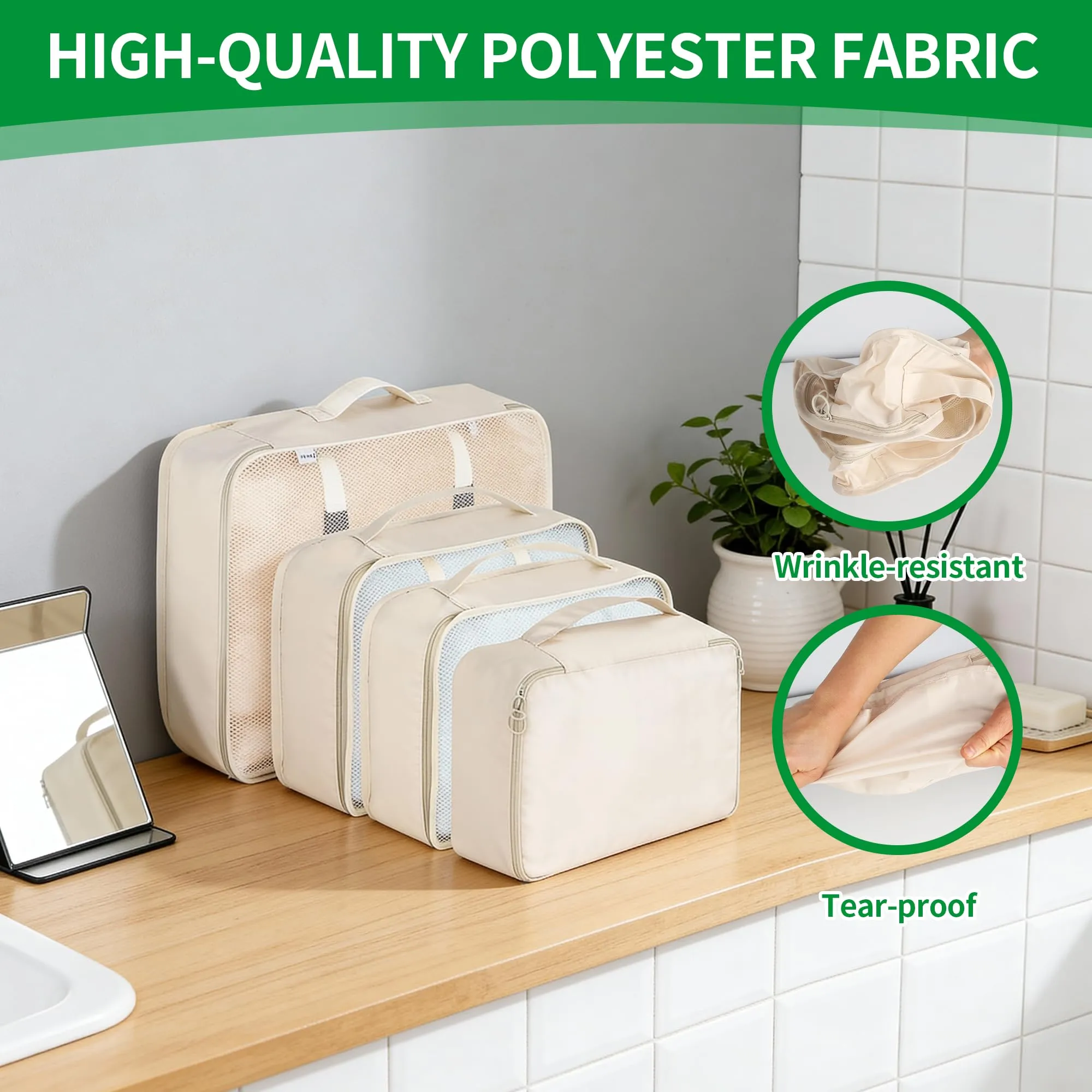 ACOMTUO Set 11 Packing Cubes Organizzazione Bagagli con Borsa Cosmetici, Scarpe e Cavi - Beige - immagine 6
