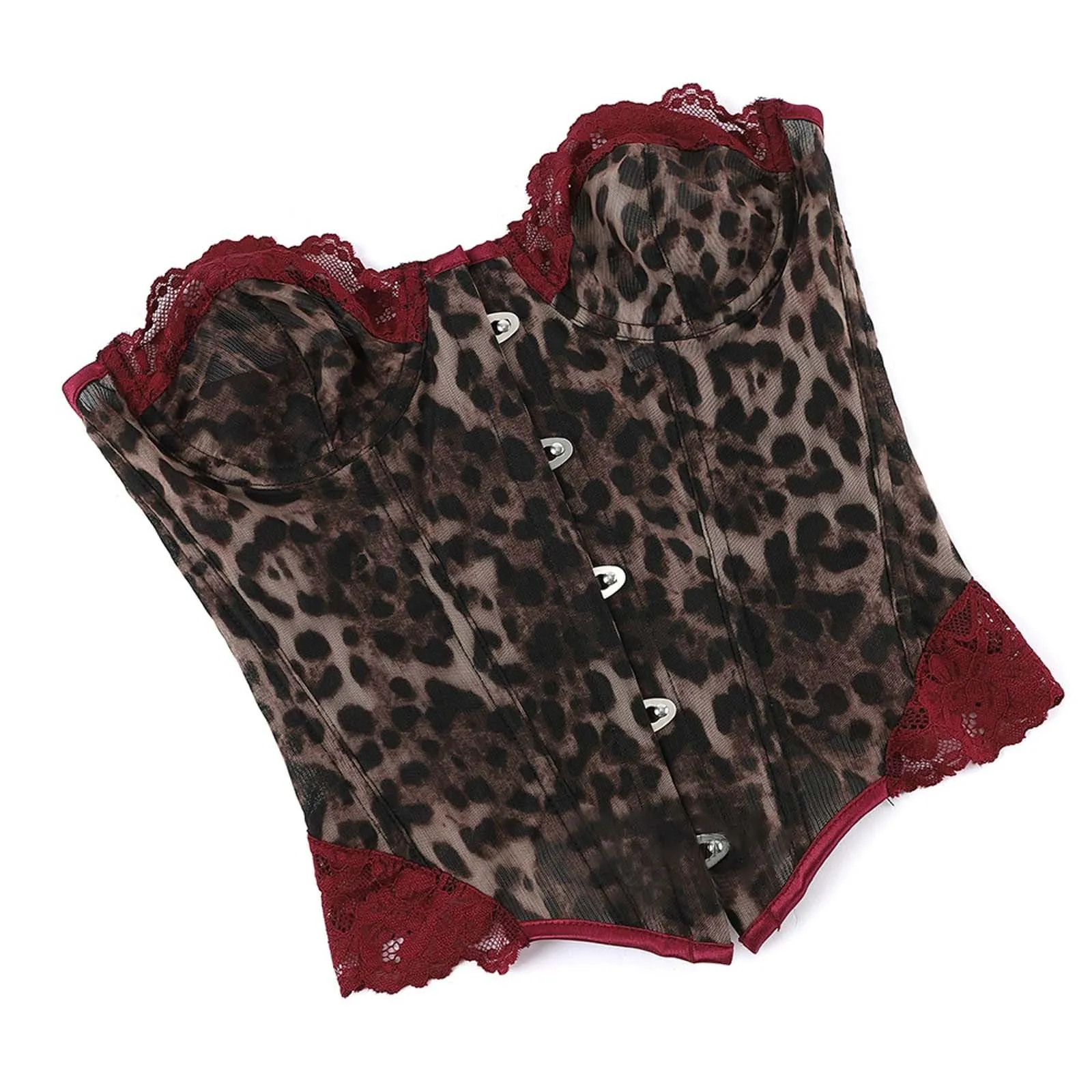 Generisch Corsetto da donna con stampa leopardata slim fit push up, Rosso mattone-a1, XS - immagine 5