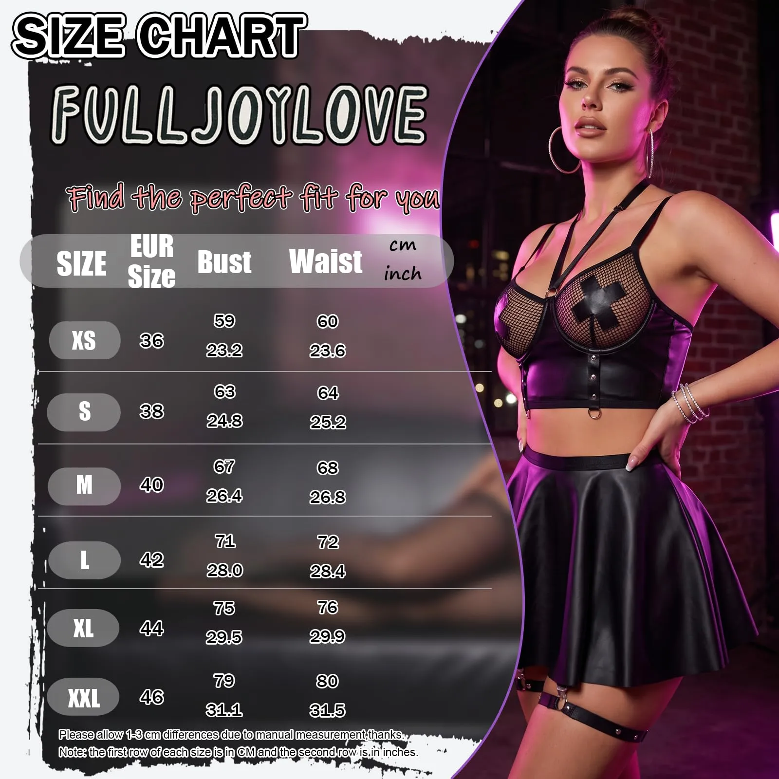 FULLJOYLOVE Set di Lingerie in Pelle con Perizoma e Gonna, 5 Pezzi - immagine 6