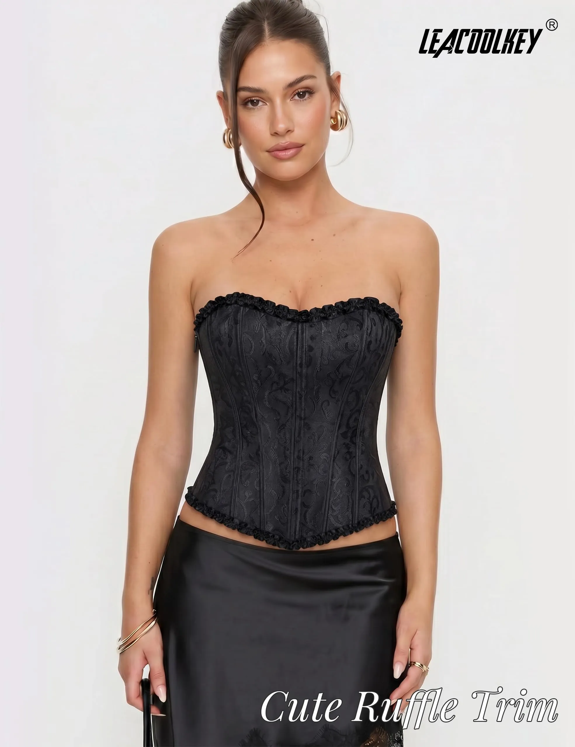 LEACOOLKEY Corsetto da donna stile gotico, A-nero (Stile 2), S - immagine 4