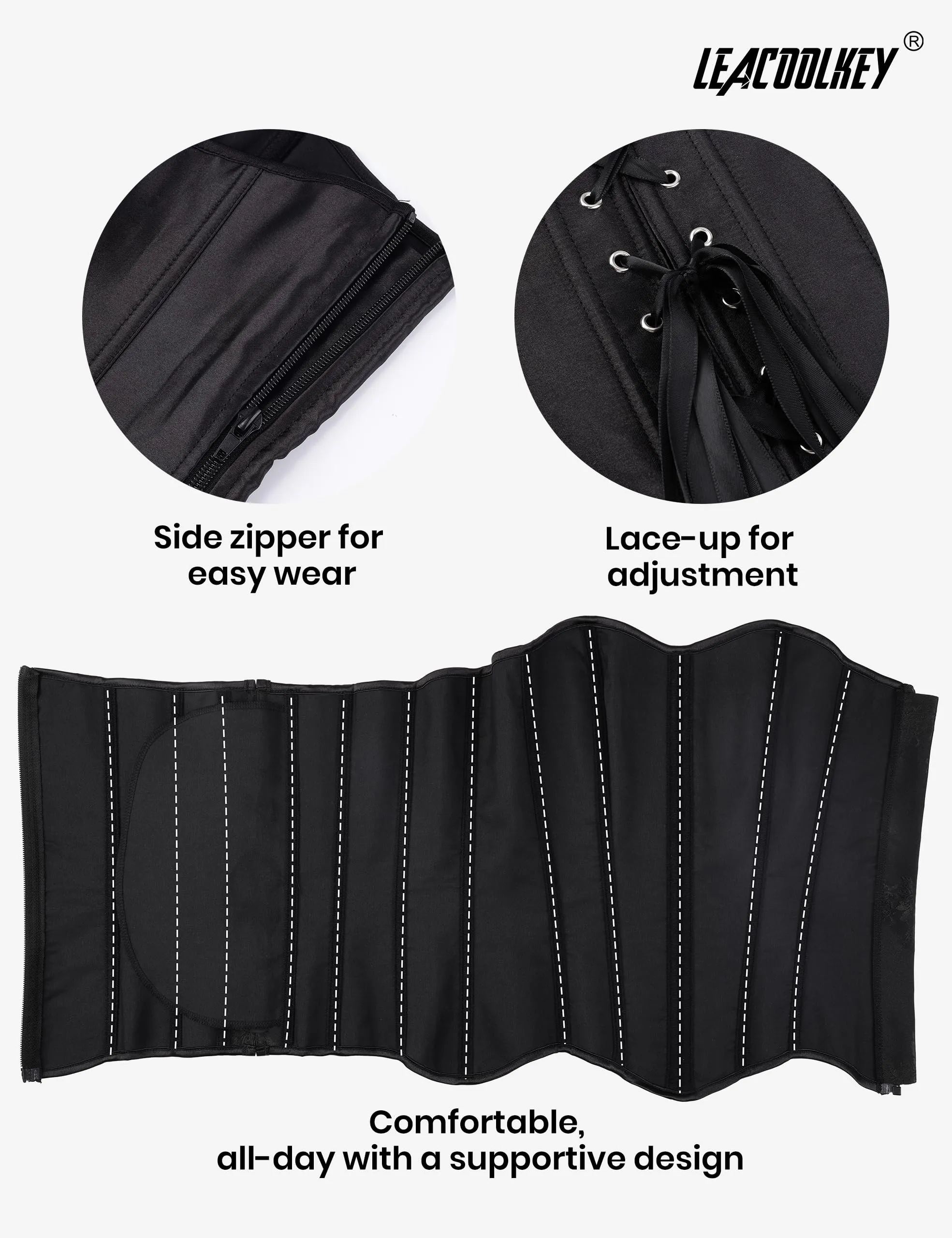 LEACOOLKEY Corsetto da donna stile gotico, A-nero (Stile 2), S - immagine 6