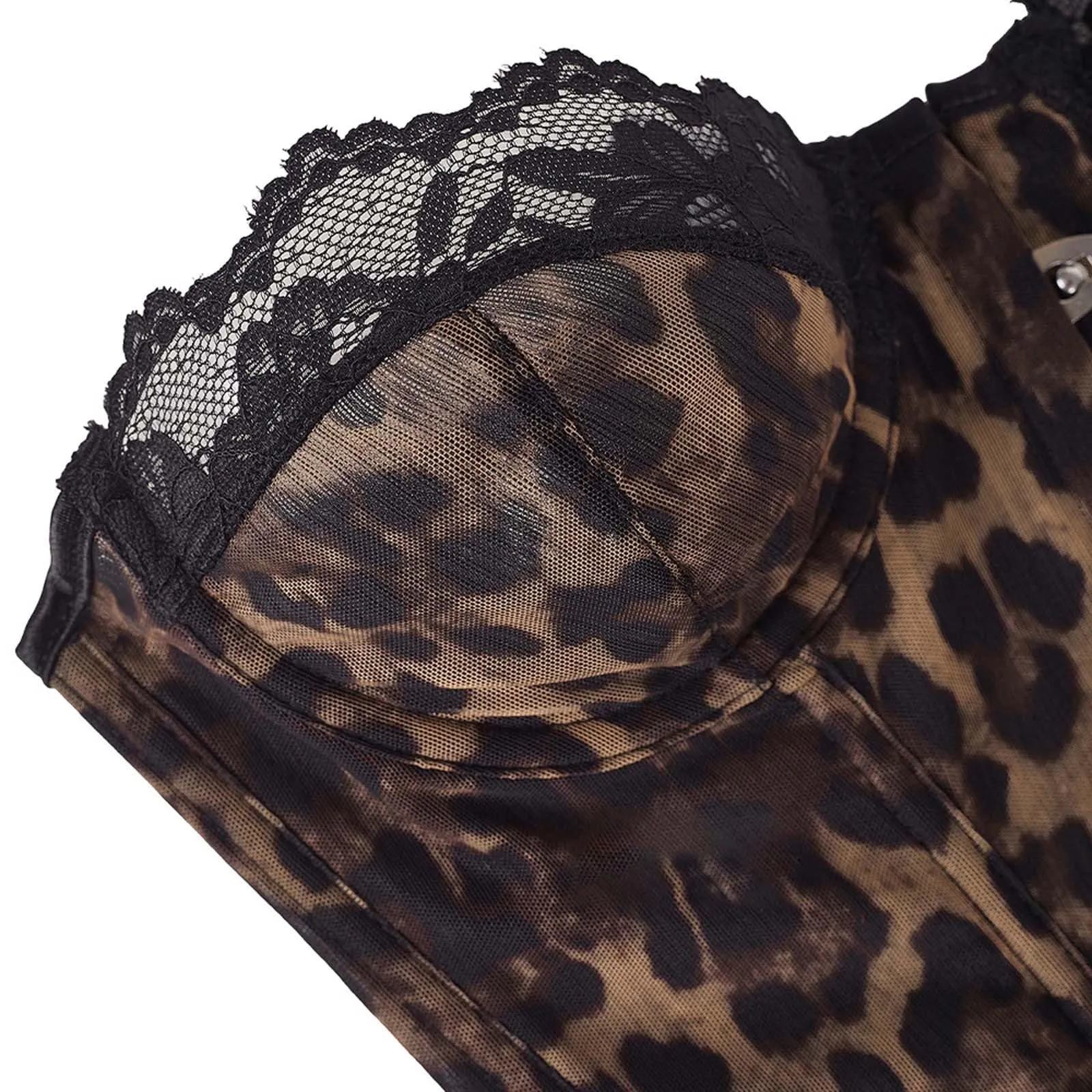 Generisch Corsetto da Donna con Stampa Leopardata, Slim Fit Push Up, Marrone-a1, XXL - immagine 5