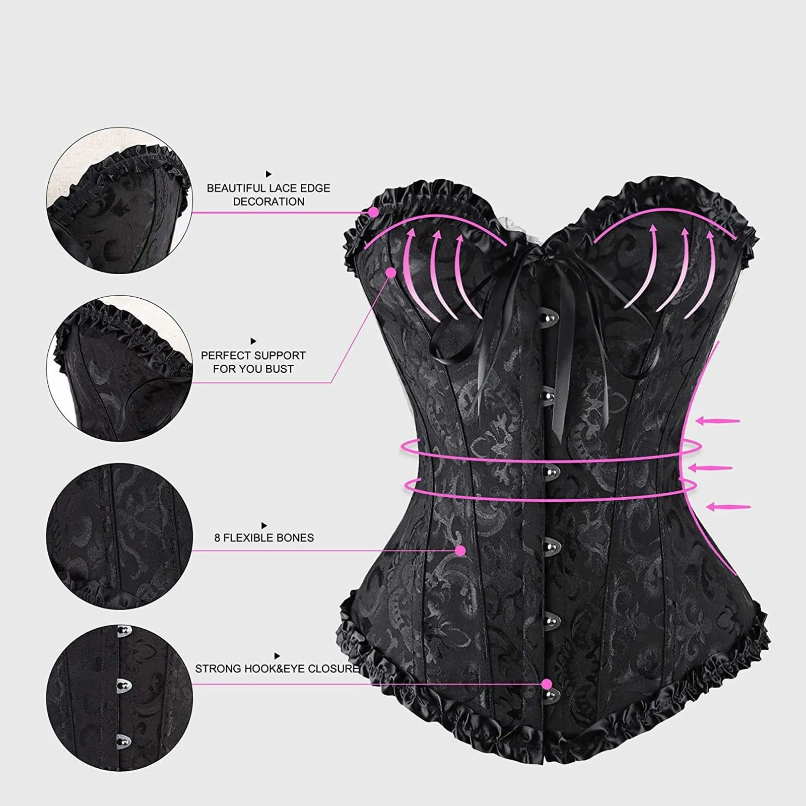 Generisch Corsetto da donna con stampa leopardata, slim fit, nero-A3, XS - immagine 2