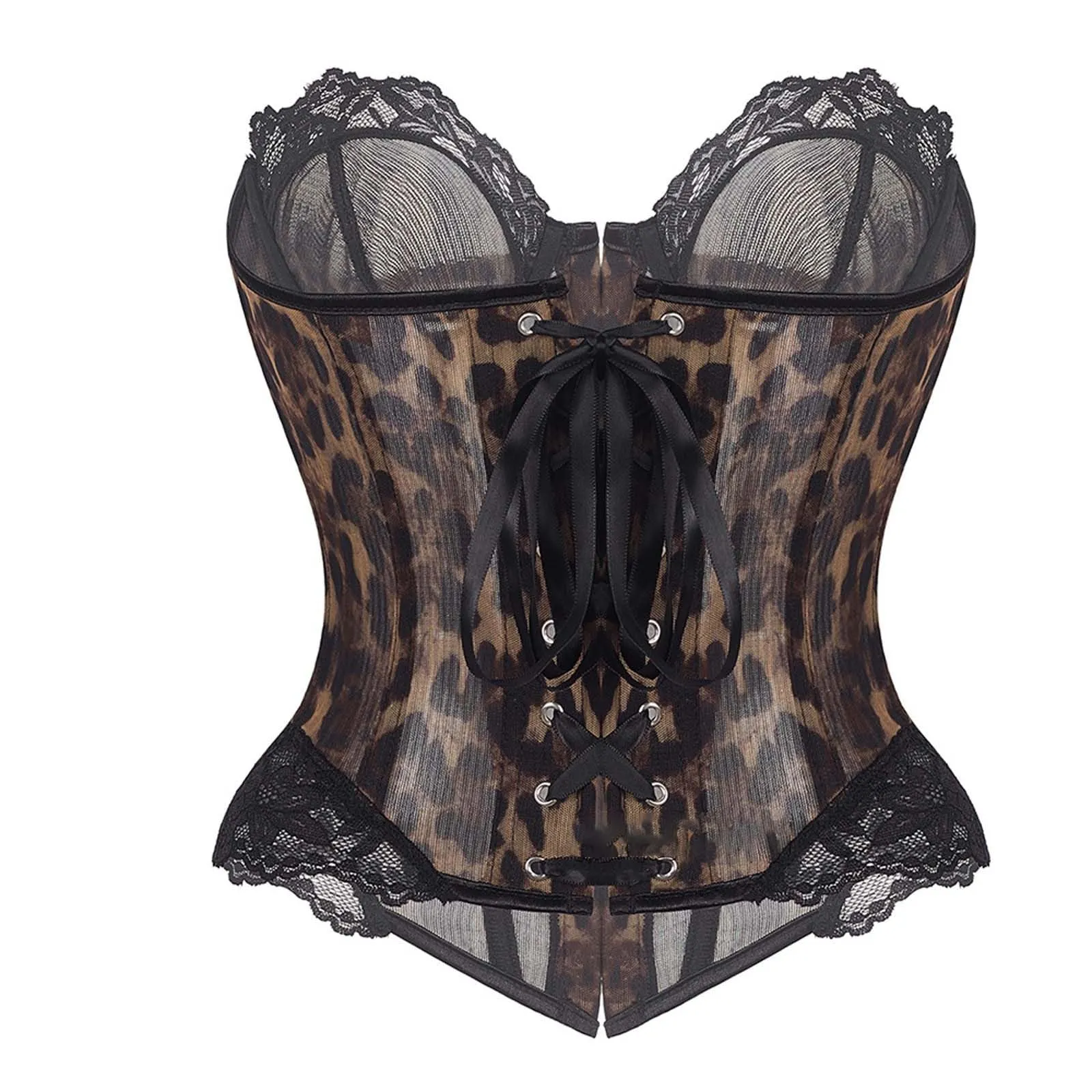 Generisch Corsetto da donna con stampa leopardata, slim fit, push up, marrone-a1, L - immagine 3