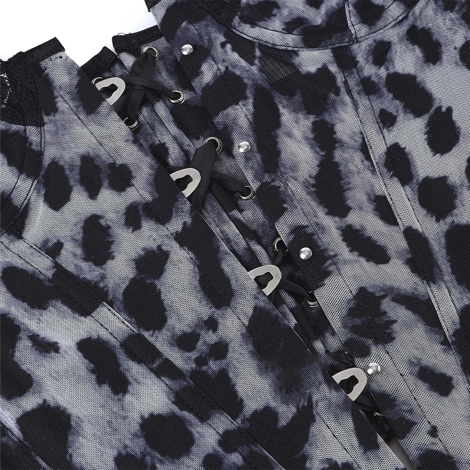 Generisch Corsetto da donna stampa leopardata slim fit con bacchette, nero-a1, L - immagine 7