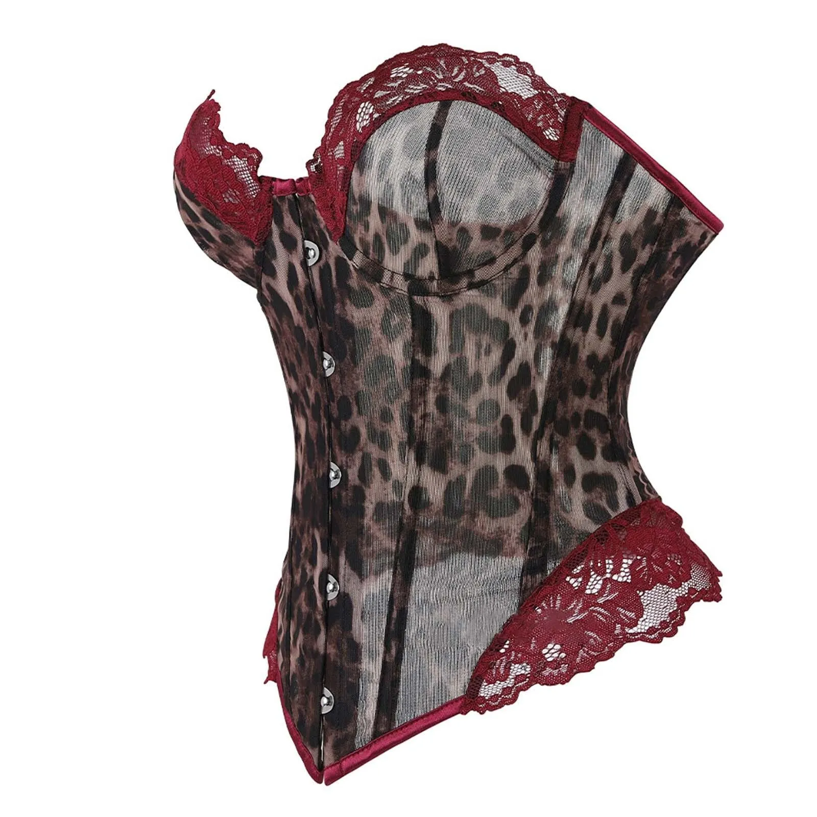 Generisch Corsetto da donna stampa leopardata slim fit con bacchette, Rosso mattone-a1, XL - immagine 3