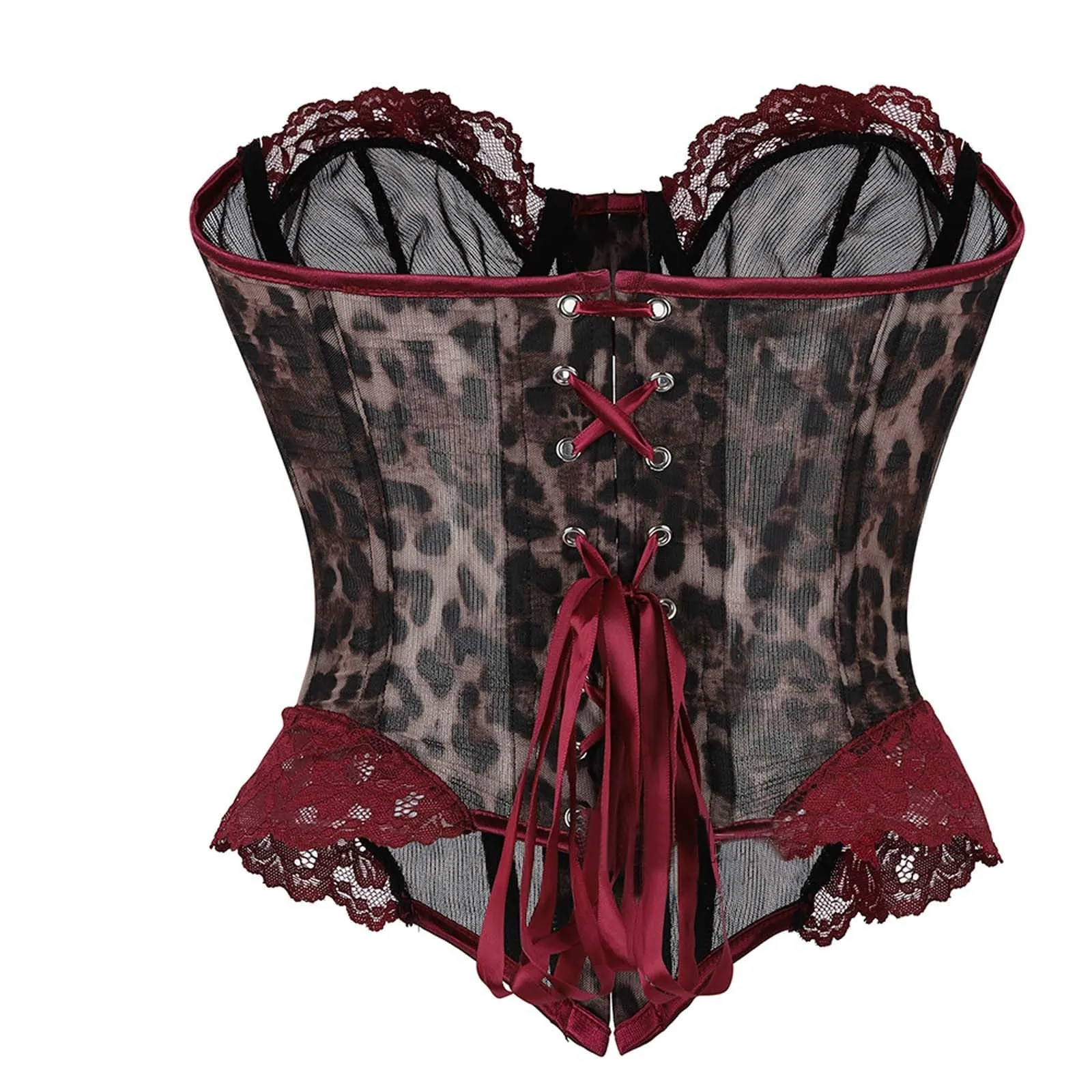 Generisch Corsetto leopardato da donna slim fit push up con bacchette, Rosso mattone-a1, S - immagine 2