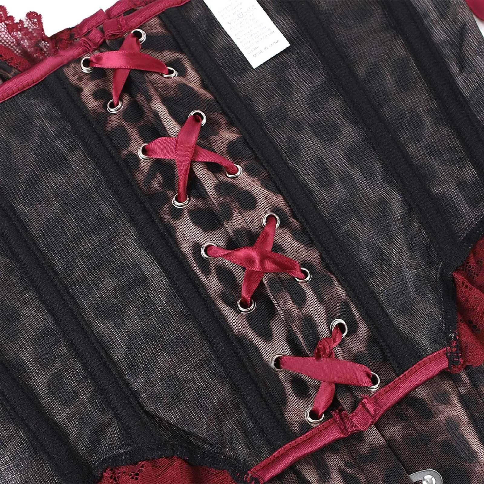 Generisch Corsetto leopardato da donna slim fit push up con bacchette, Rosso mattone-a1, S - immagine 7