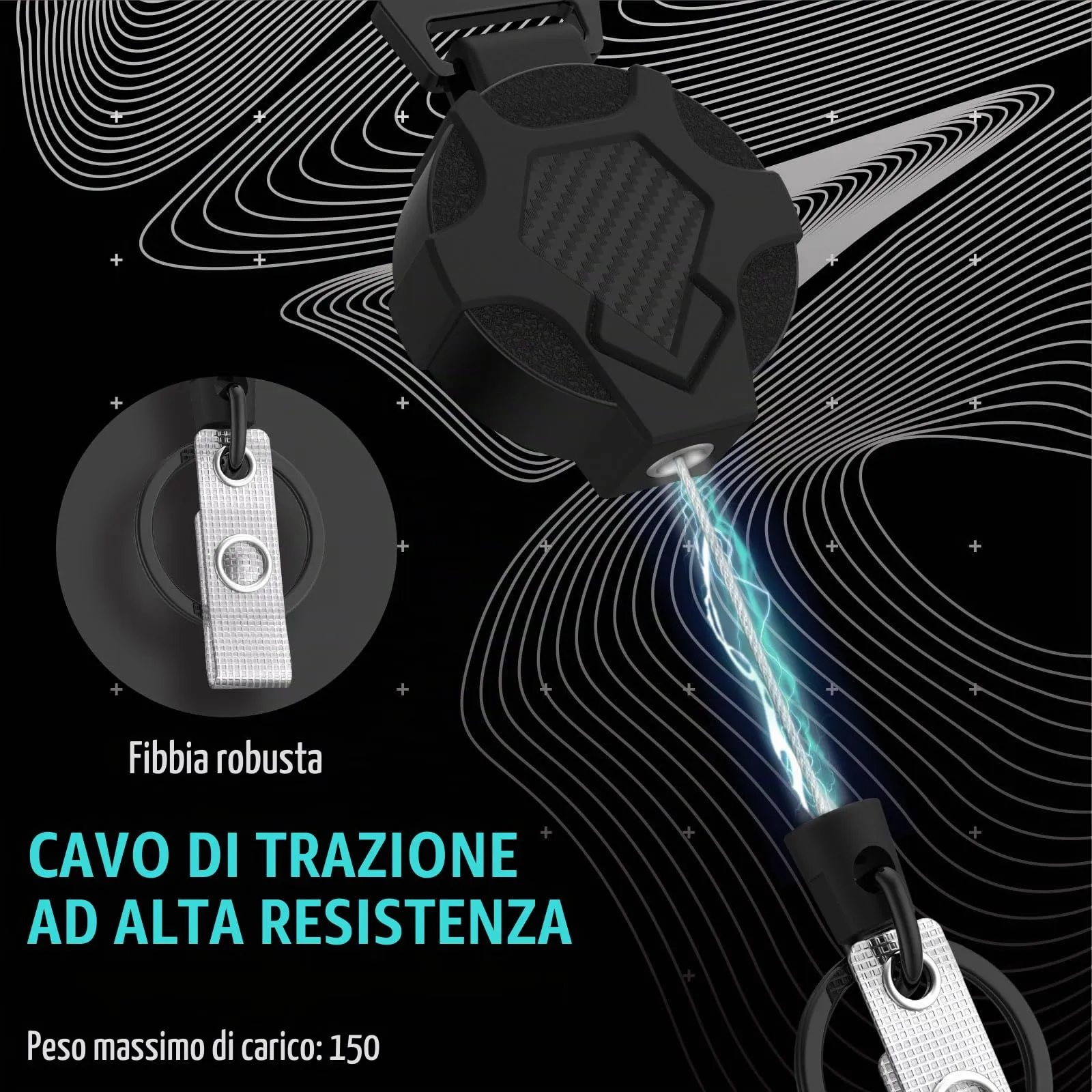 DEPAR Set Porta Badge 2 Pezzi, Moschettone Portachiavi Retrattile con Cavo in Acciaio da 80 cm - immagine 2