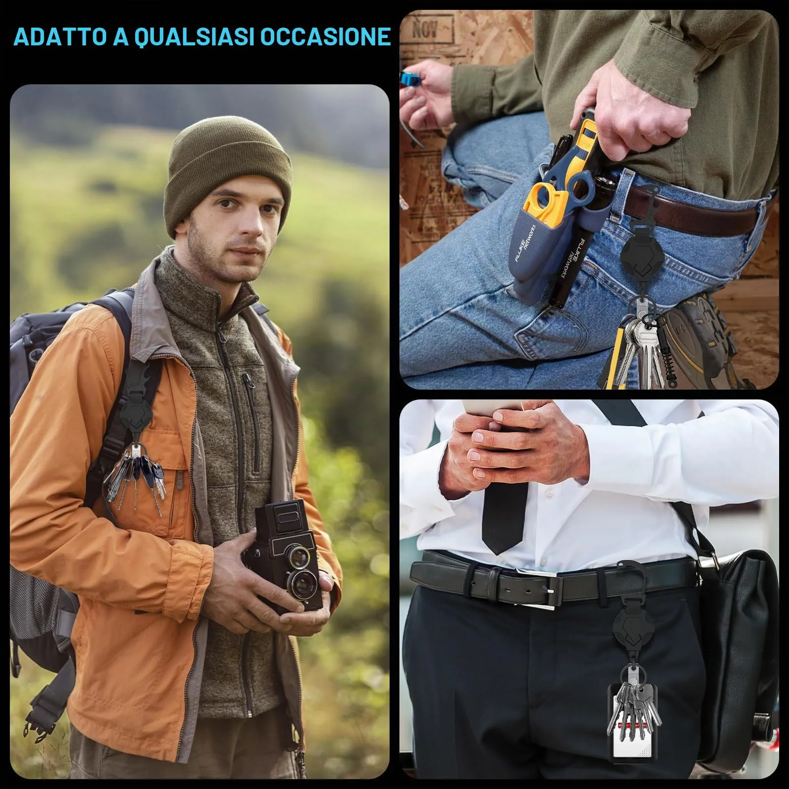 DEPAR Set Porta Badge 2 Pezzi, Moschettone Portachiavi Retrattile con Cavo in Acciaio da 80 cm - immagine 8