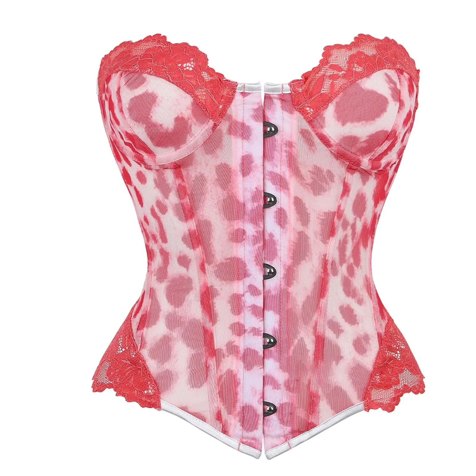 Generisch Corsetto da donna leopardato slim fit con bacchette Rosa-a1, S - immagine 2