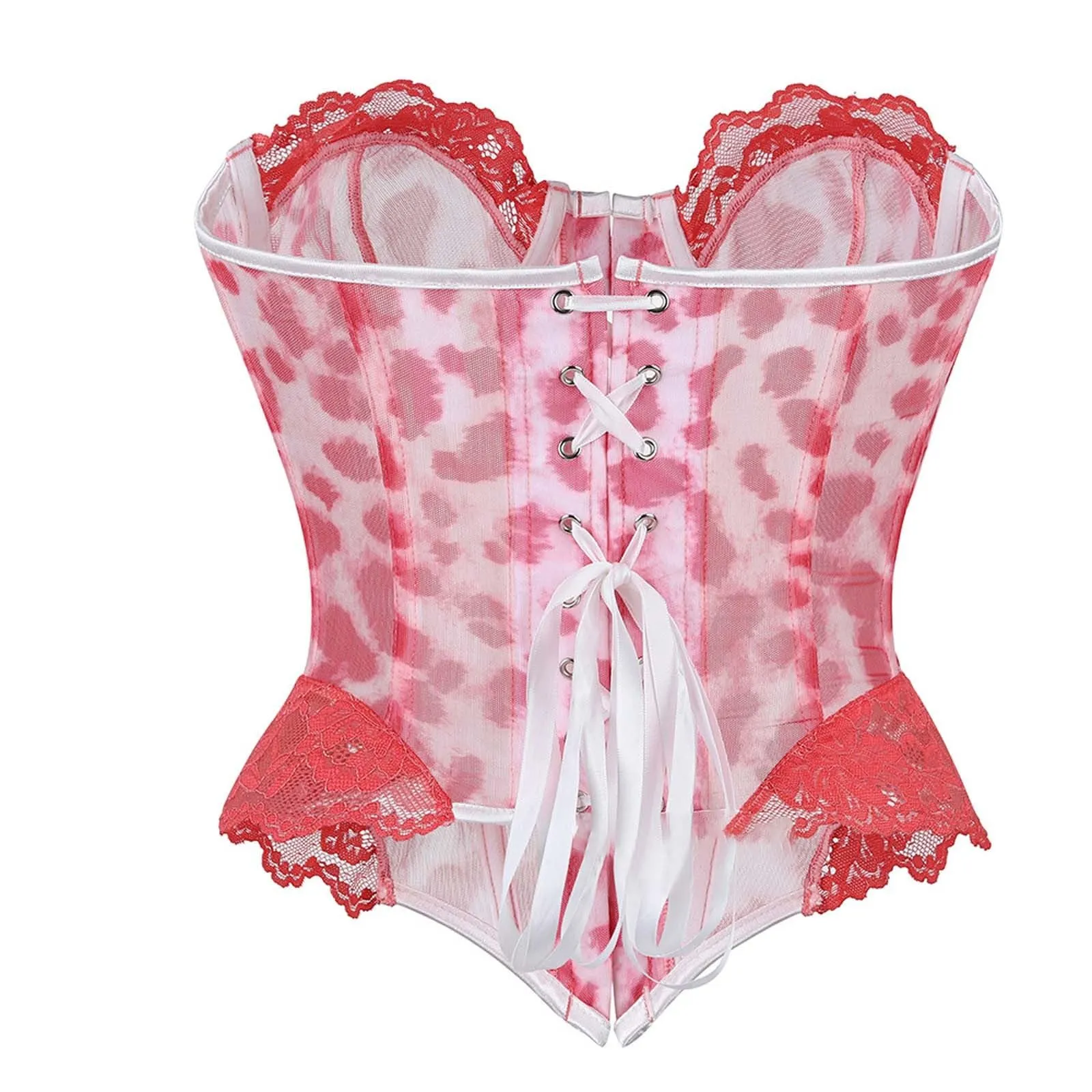 Generisch Corsetto da donna leopardato slim fit con bacchette Rosa-a1, S - immagine 4