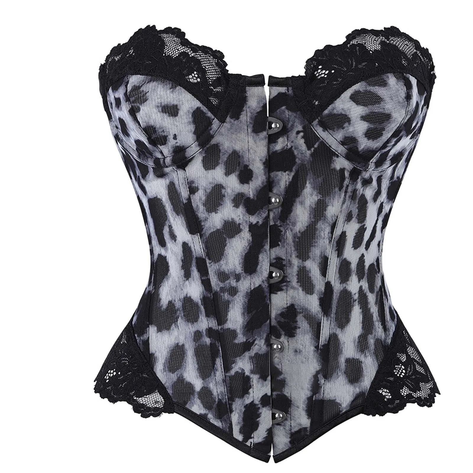 Generisch Corsetto da Donna con Stampa Leopardata, Slim Fit Push Up, Nero-a1, M - immagine 1