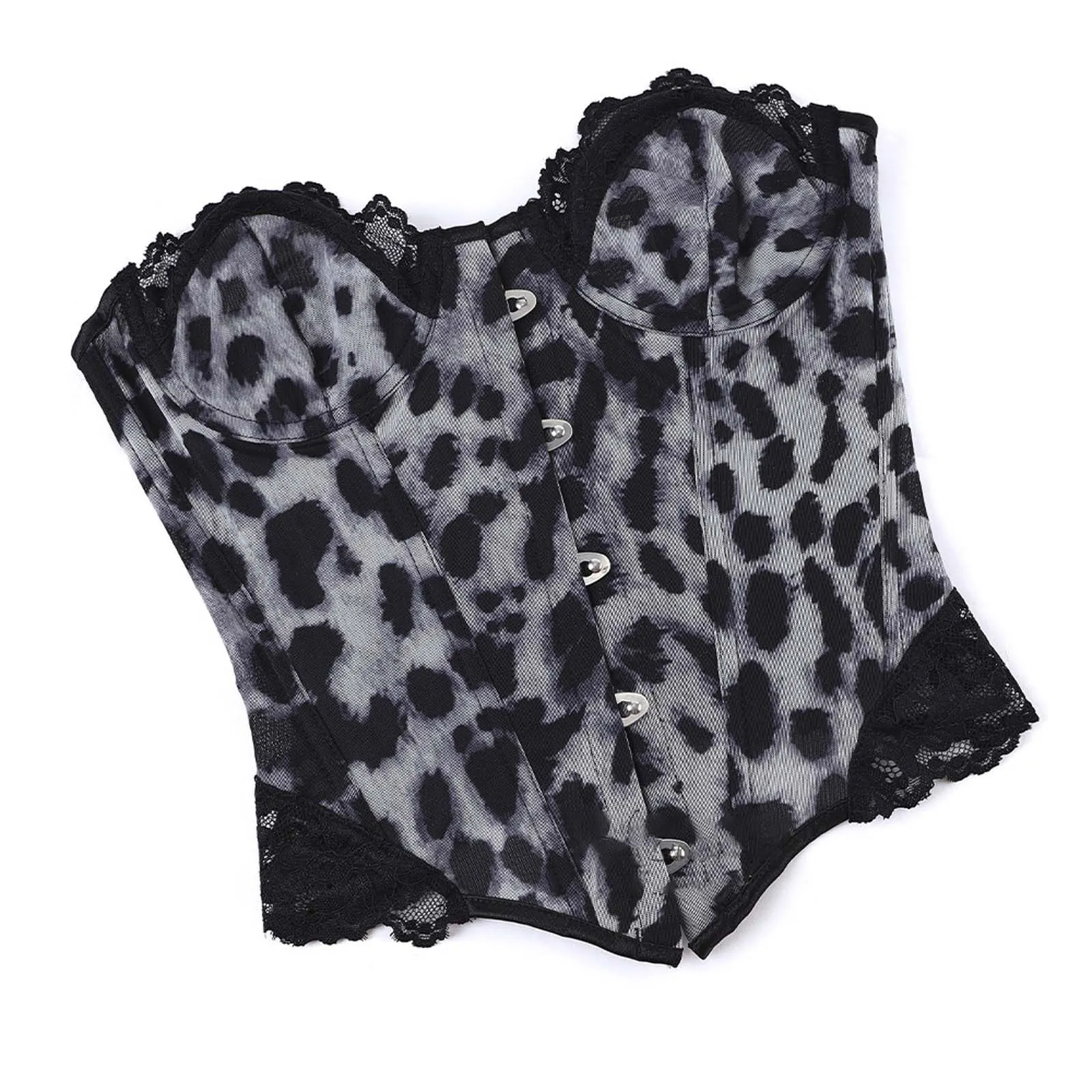 Generisch Corsetto da Donna con Stampa Leopardata, Slim Fit Push Up, Nero-a1, M - immagine 4