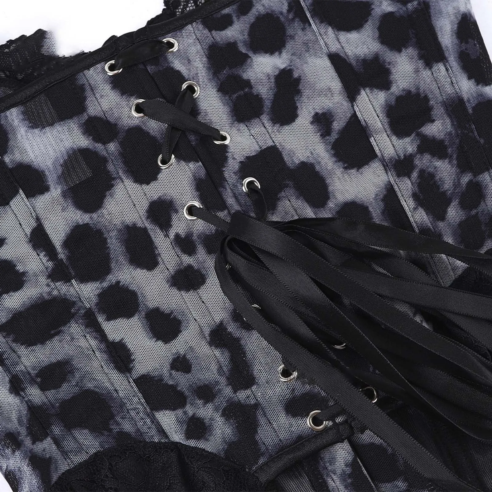Generisch Corsetto da Donna con Stampa Leopardata, Slim Fit Push Up, Nero-a1, M - immagine 6