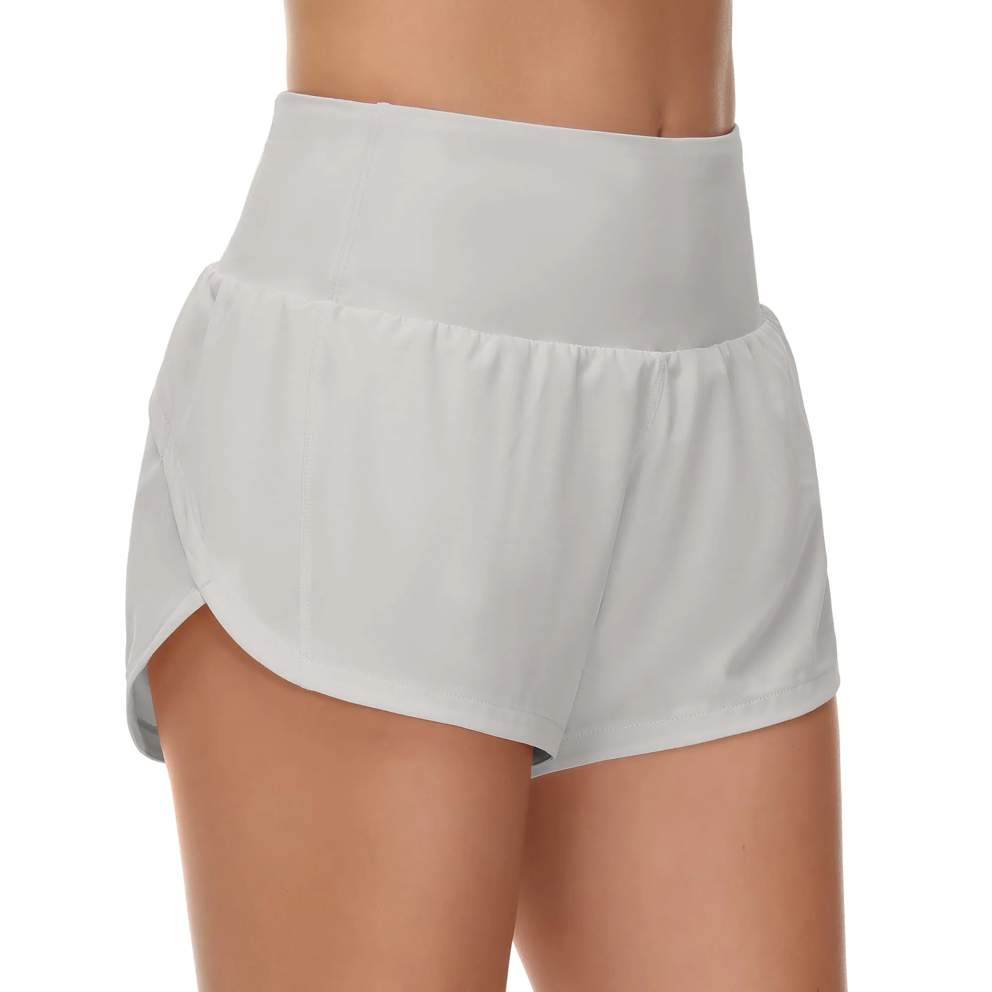 Origiwish Pantaloncini da corsa da donna a vita alta con fodera e tasche con cerniera, Grigio brillante, M - immagine 1