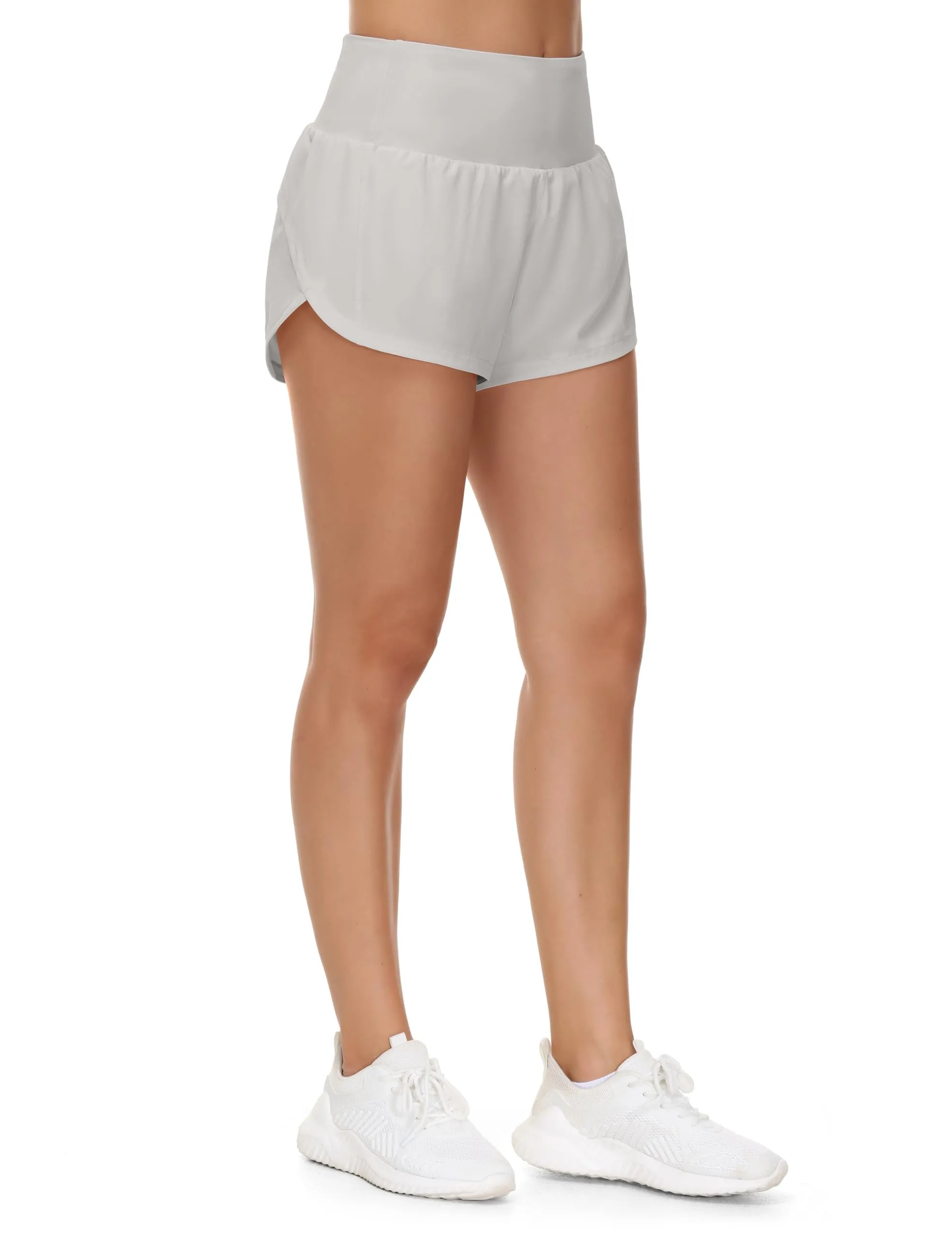 Origiwish Pantaloncini da corsa da donna a vita alta con fodera e tasche con cerniera, Grigio brillante, M - immagine 5