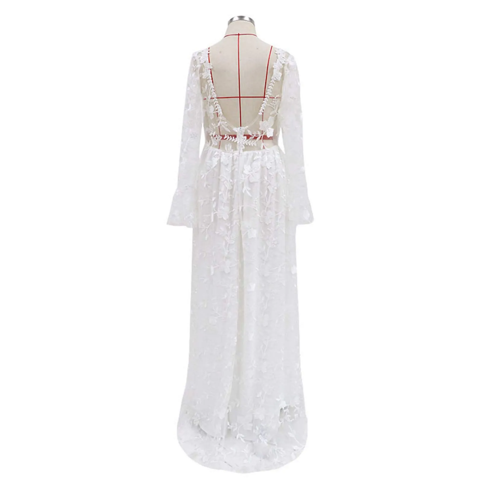 Generic Women's Lace V-Neck Party Dress - White - immagine 6
