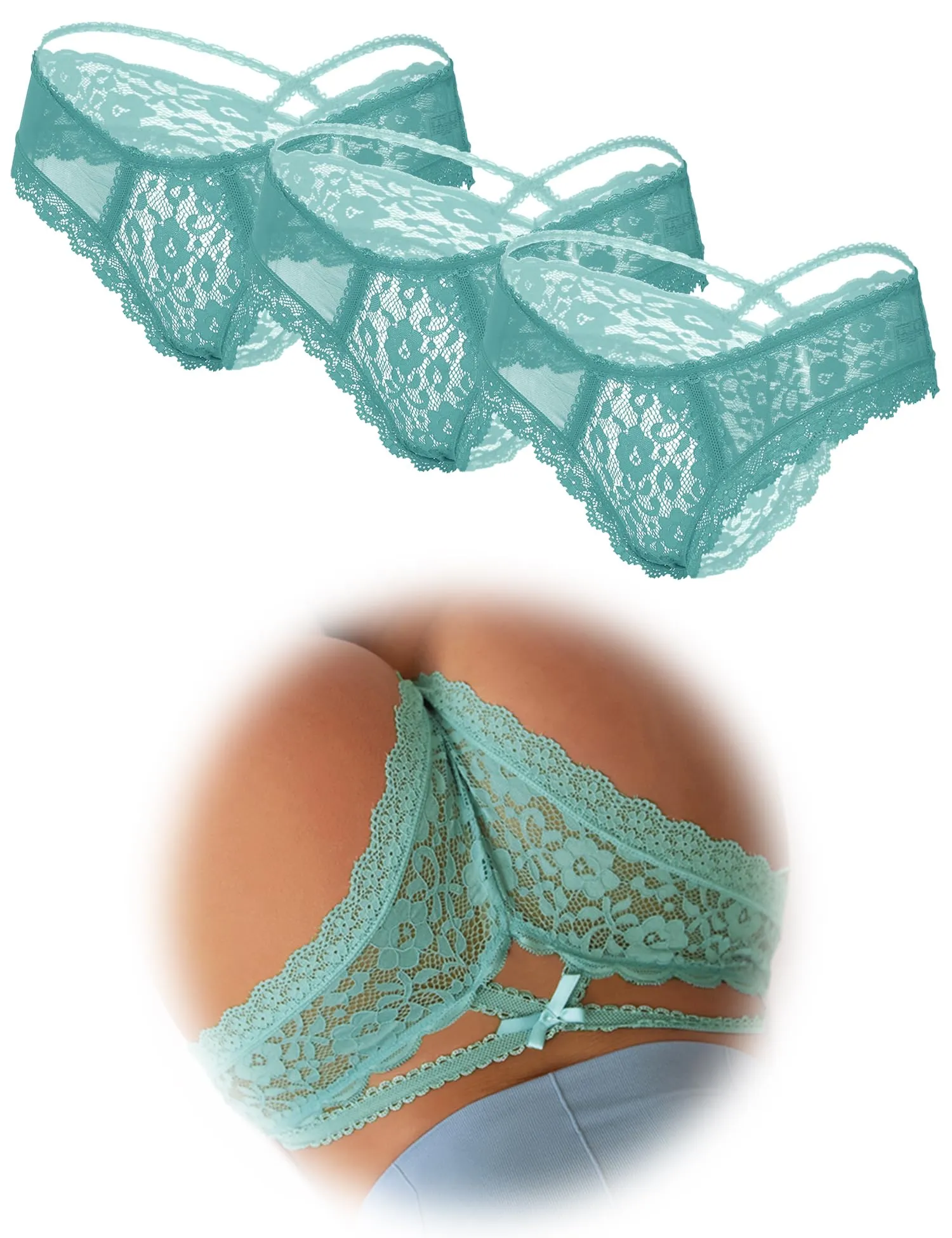 ohmydear Perizoma in Pizzo Vita Bassa, 3 Pezzi, Modello Tanga Slip - immagine 1