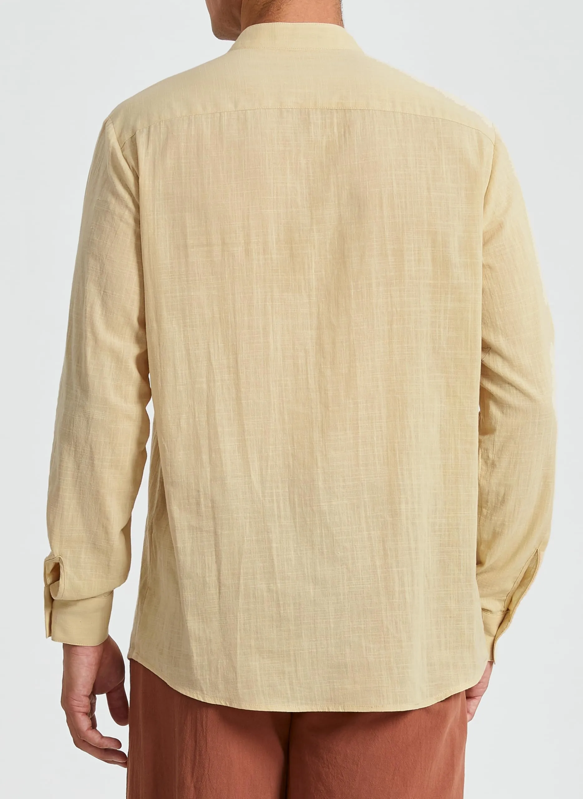 Enlision Camicia in Lino da Uomo con Lacci Casual Beige M - immagine 5