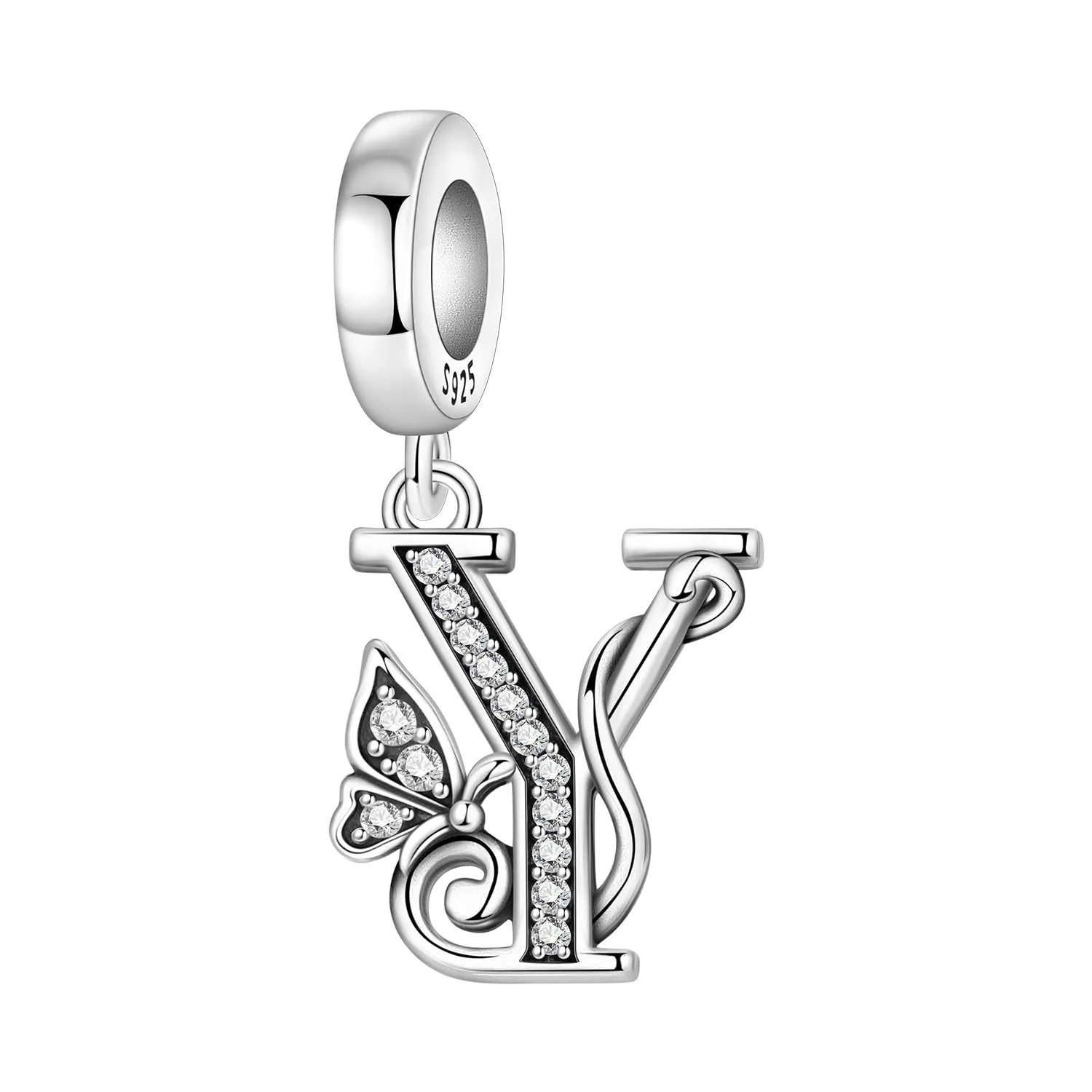 PANPOKI Set di 2 Ciondoli a Farfalla in Argento Sterling 925 con Lettera e Perle Spaziatrici in Zirconia Cubica Pavé - immagine 2