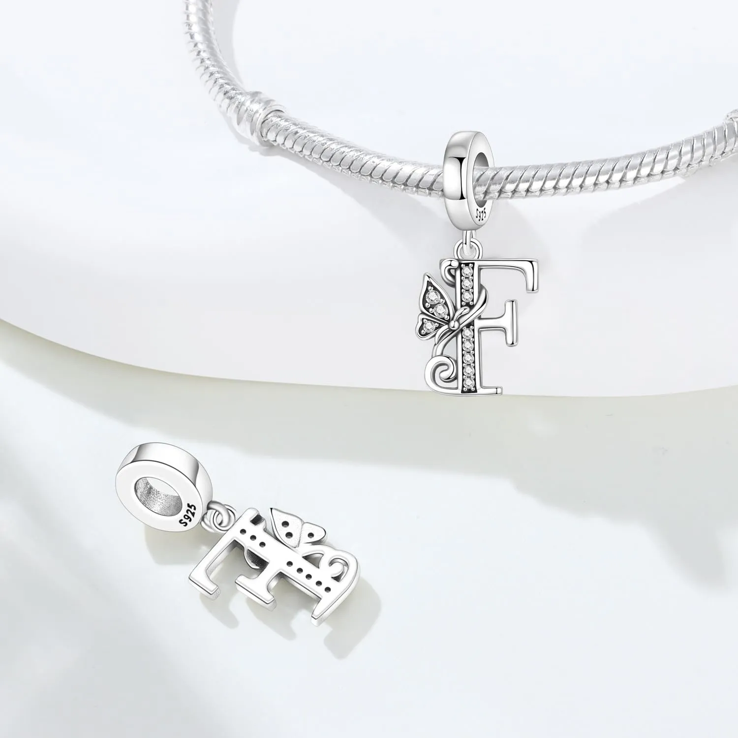 PANPOKI 2 Ciondoli a Forma di Farfalla con Lettere Alfabeto e Distanziatori in Argento Sterling 925 - immagine 3