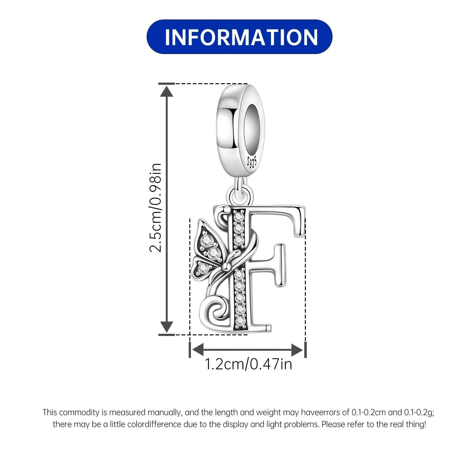 PANPOKI 2 Ciondoli a Forma di Farfalla con Lettere Alfabeto e Distanziatori in Argento Sterling 925 - immagine 4