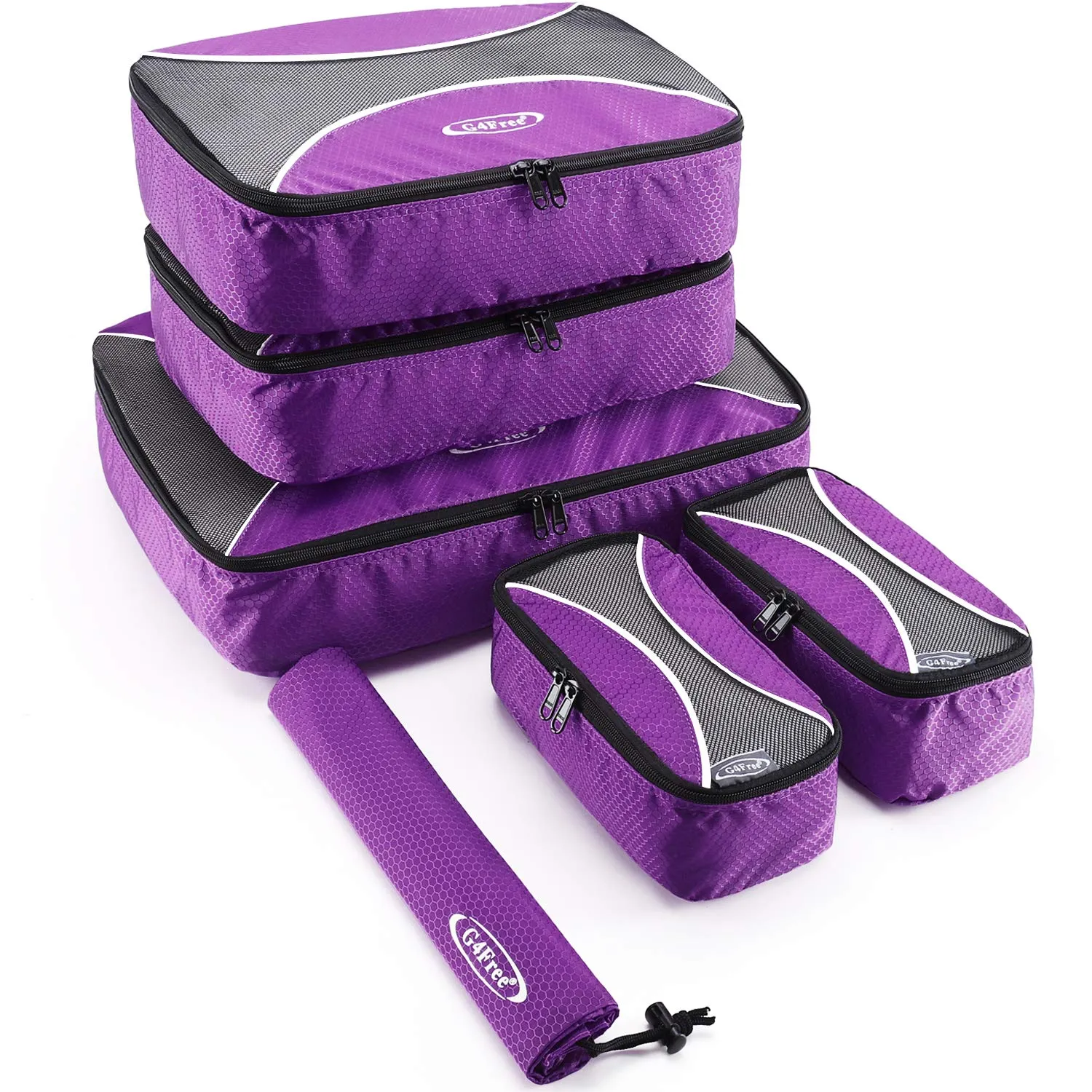 G4Free 6 pcs Travel Packing Cubes Set, Nylon Ripstop, Viola - immagine 1