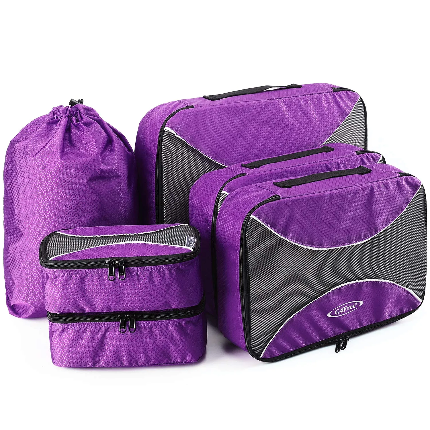 G4Free 6 pcs Travel Packing Cubes Set, Nylon Ripstop, Viola - immagine 2