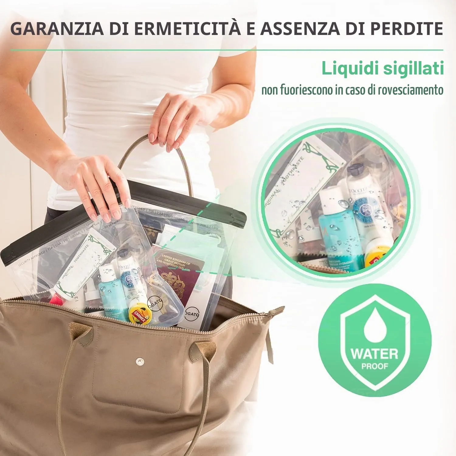 Ogato Buste per Liquidi e Cosmetici da Viaggio, Trasparenti, Approvate TSA, 1L, Confezione da 3 - immagine 5