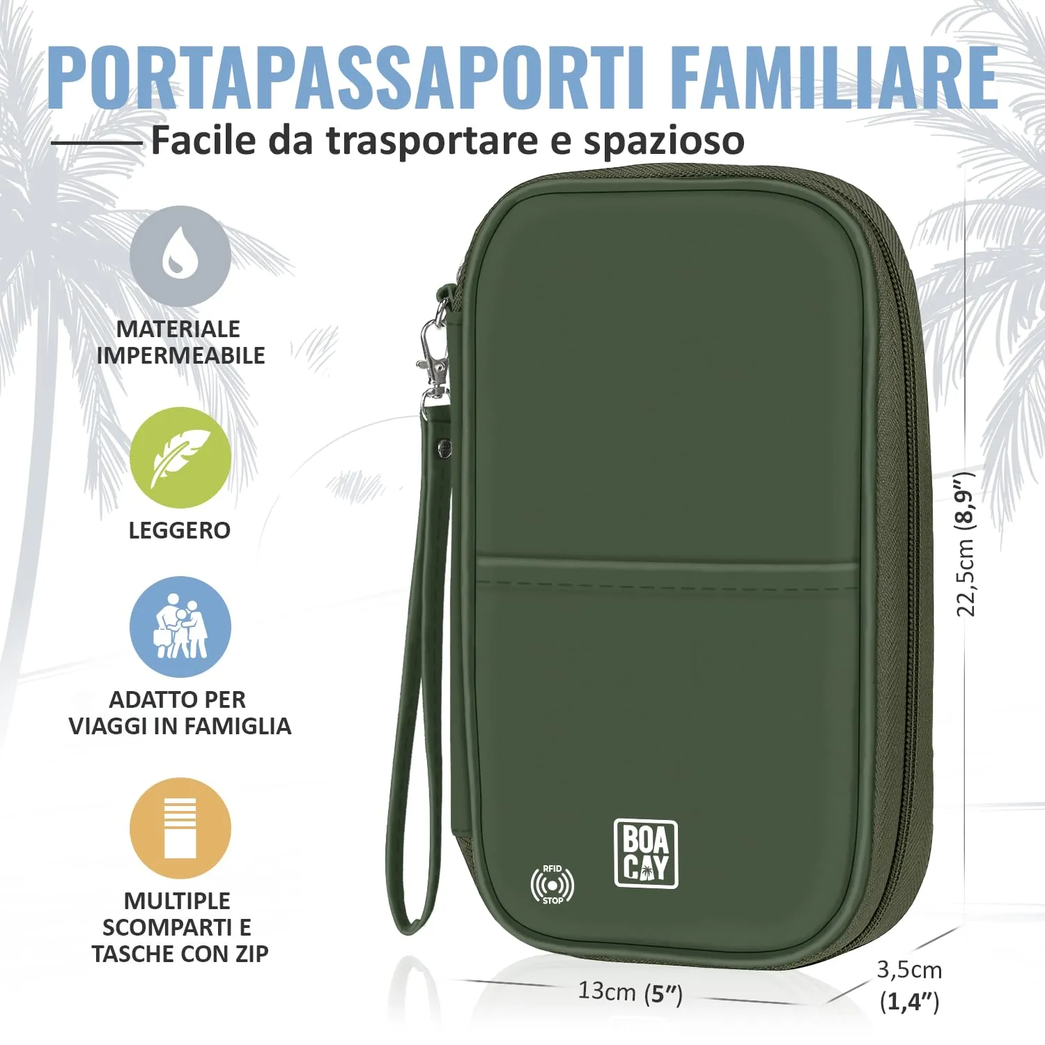 BOACAY Porta Passaporto per Famiglia con RFID e Organizer Impermeabile per Documenti, Biglietti e Carte - immagine 4